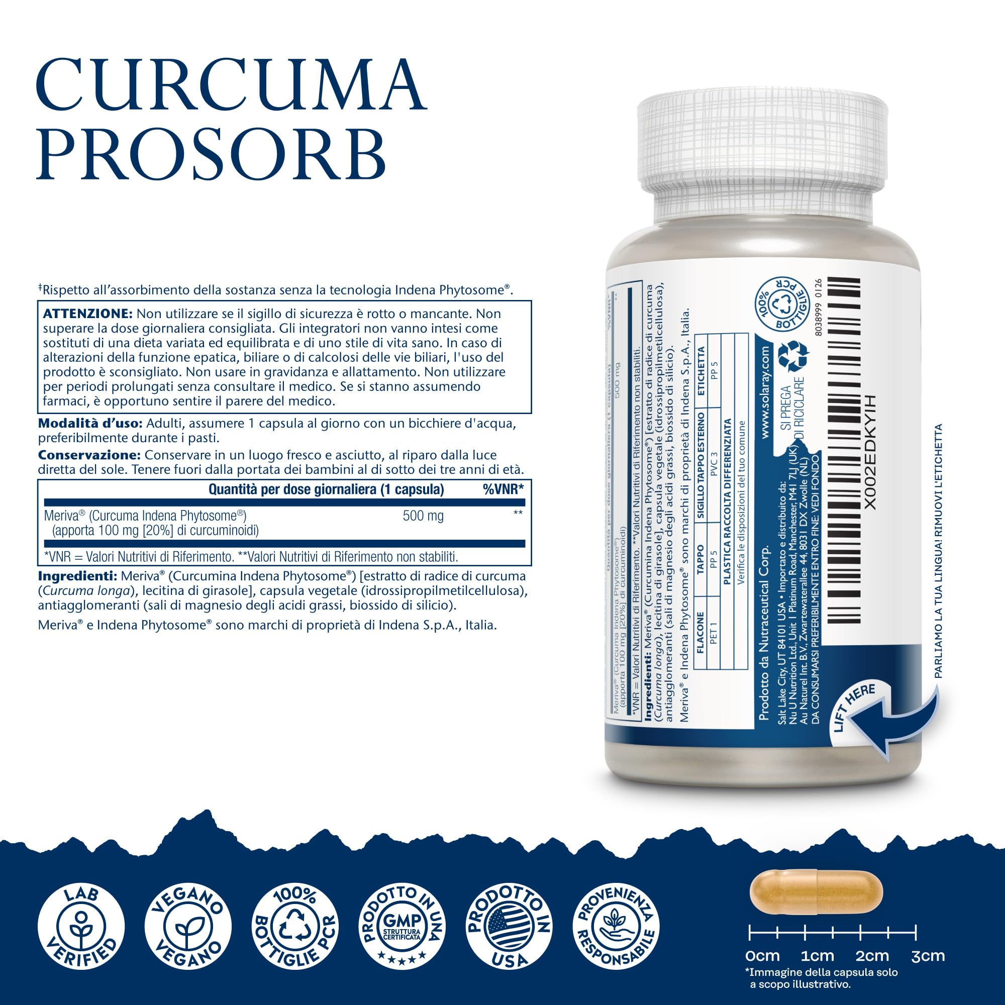 Solaray Curcumina Meriva® Fitosomiale 500mg - 29× più Biodisponibile, Formula Studiata Clinicamente - 30 Capsule Vegane - Verificata in Laboratorio