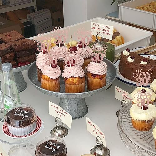 Miniatura 5 de Paquete de 30 adornos para cupcakes con purpurina de número 30 saludos a 30 premios para cupcakes 30 cumpleaños, boda, aniversario, fiesta,