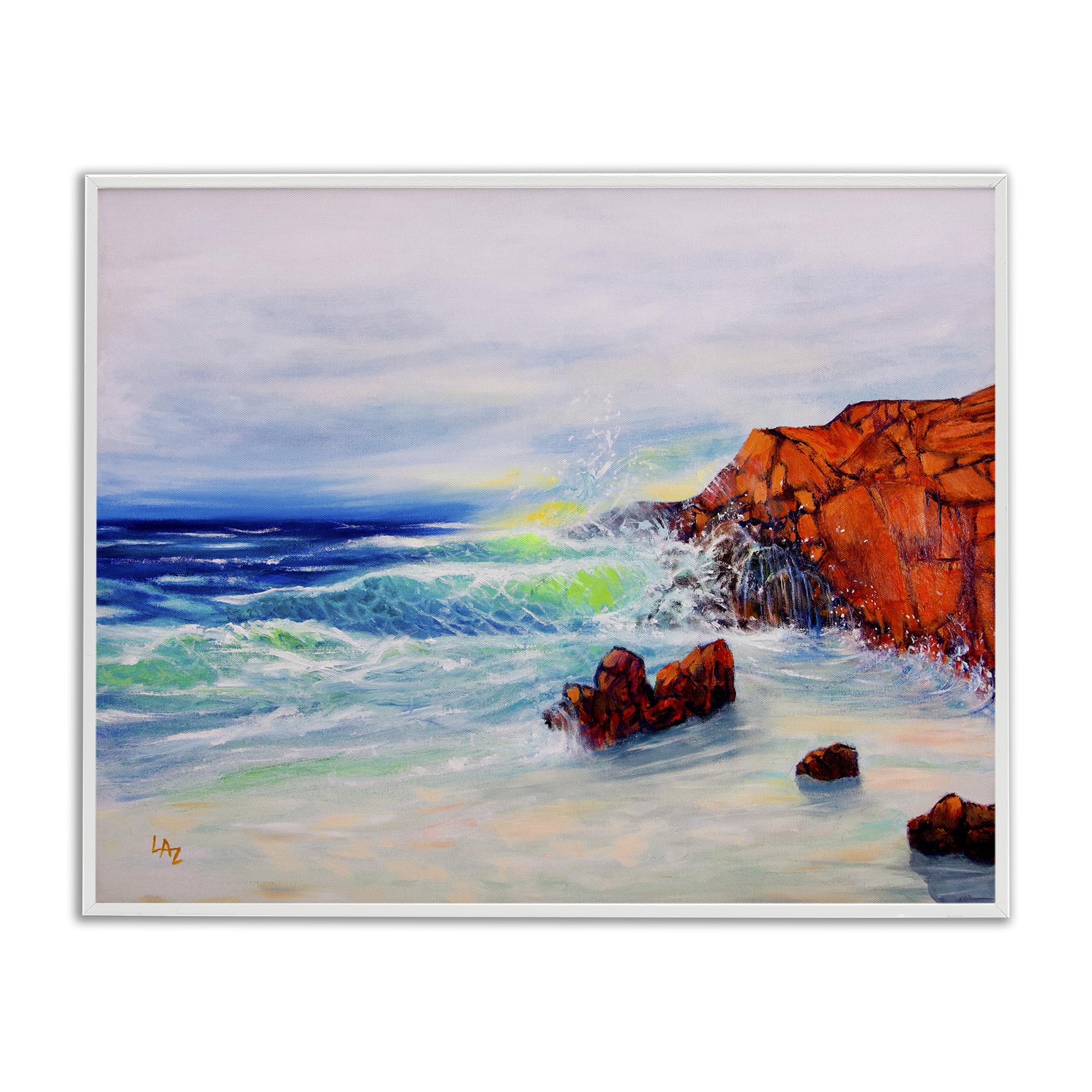 'Deep Blue Rocky Beach'| Framed Giclee Art