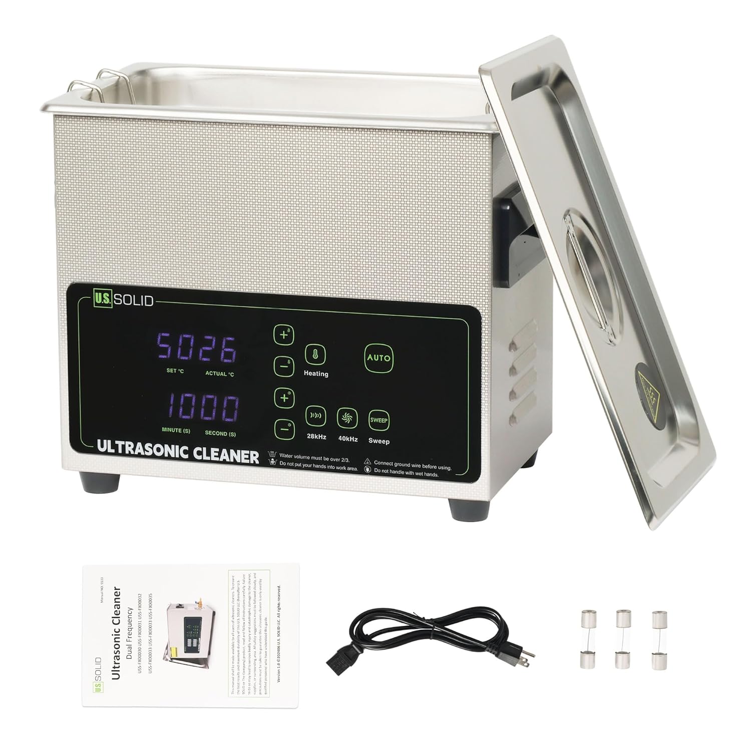 U.S. Solid 3L Ultrasonic Cleaner - 28/40kHz Dual-Frequency Digital Ultrasonic Cleaning Machine with Heater, Timer, and Degas Function