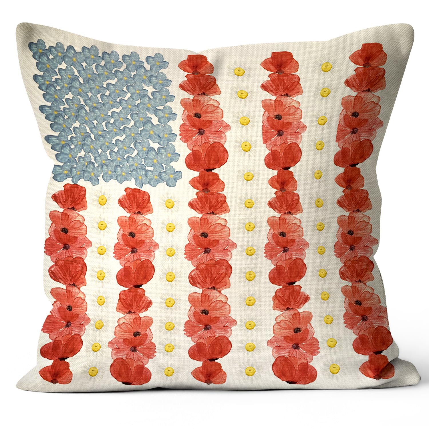 Palasarkaaa Myosotis Poppy Memorial Day Throw Pillow Covers 18x18 Inch for Dad Papa Grandpa, Patriotic American Themed Decorative Pillow Cases Outdoor