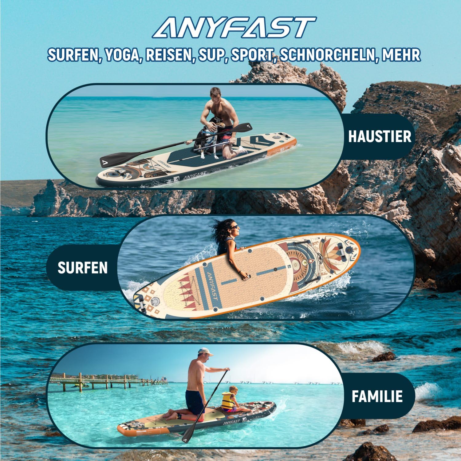 Tabla Paddle Surf Hinchable - Paddle Surf Hinchable para 2+1 Personas/Familia con Accesorios,Stand Up Paddleboard para Adultos & Todos los Niveles