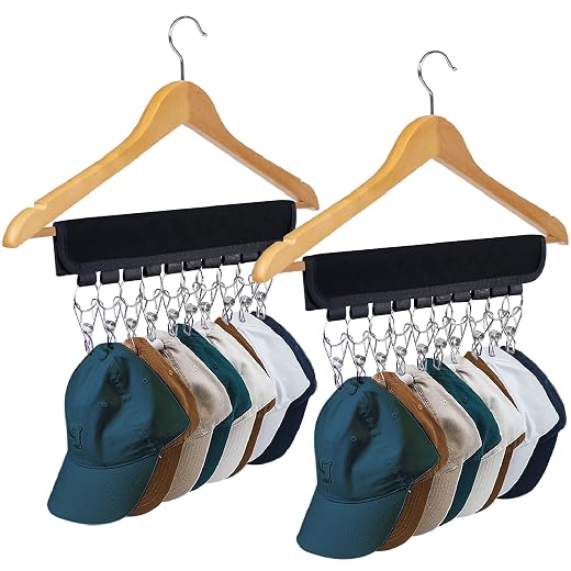Hat Rack for Baseball Caps Hat Organizer Holder for Hanger & Room Closet Display, 2Pack 10 Hat Storage Clips for Hang Ball Caps Winter Beanie & Accessories, for Men, Women Gift (2PC Black)