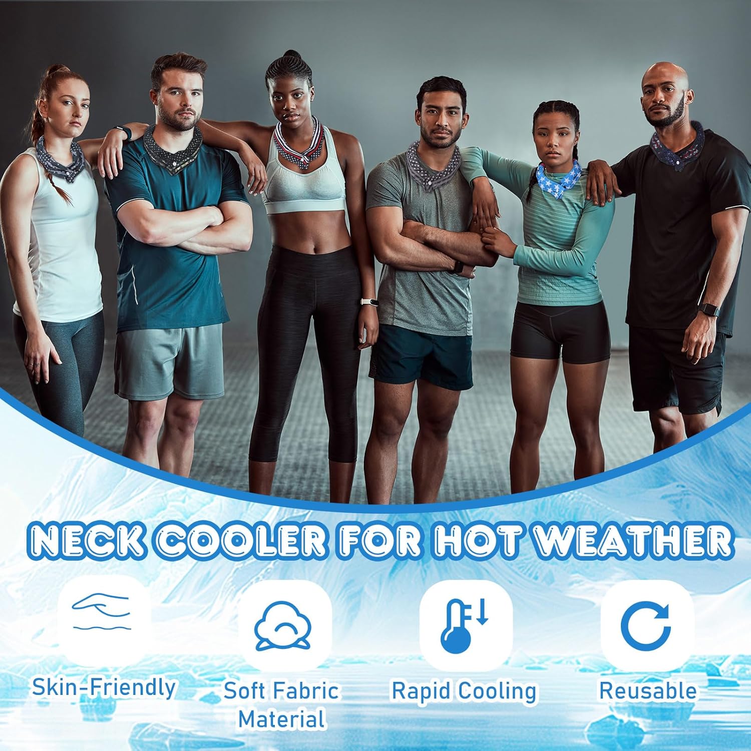 Lenwen Cooling Neck Wraps with Snap Button Flag Neck Cooler for Hot Weather Ice Cooling Scarf Bandana for Summer Women Men