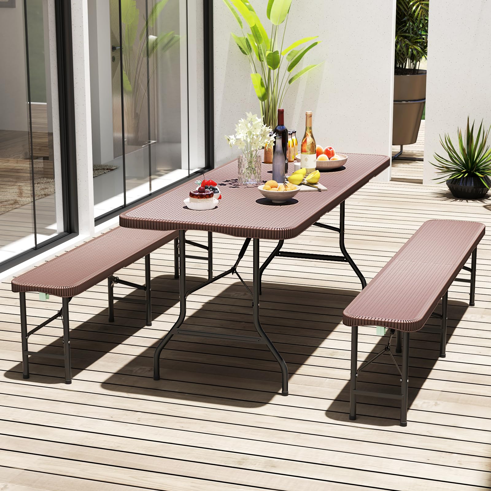 COSTWAY Tavolo da Picnic Pieghevole 180 cm, Tavolo Portatile in HDPE, per Giardino Campeggio Festa, Portata 160 kg (Tavolo)