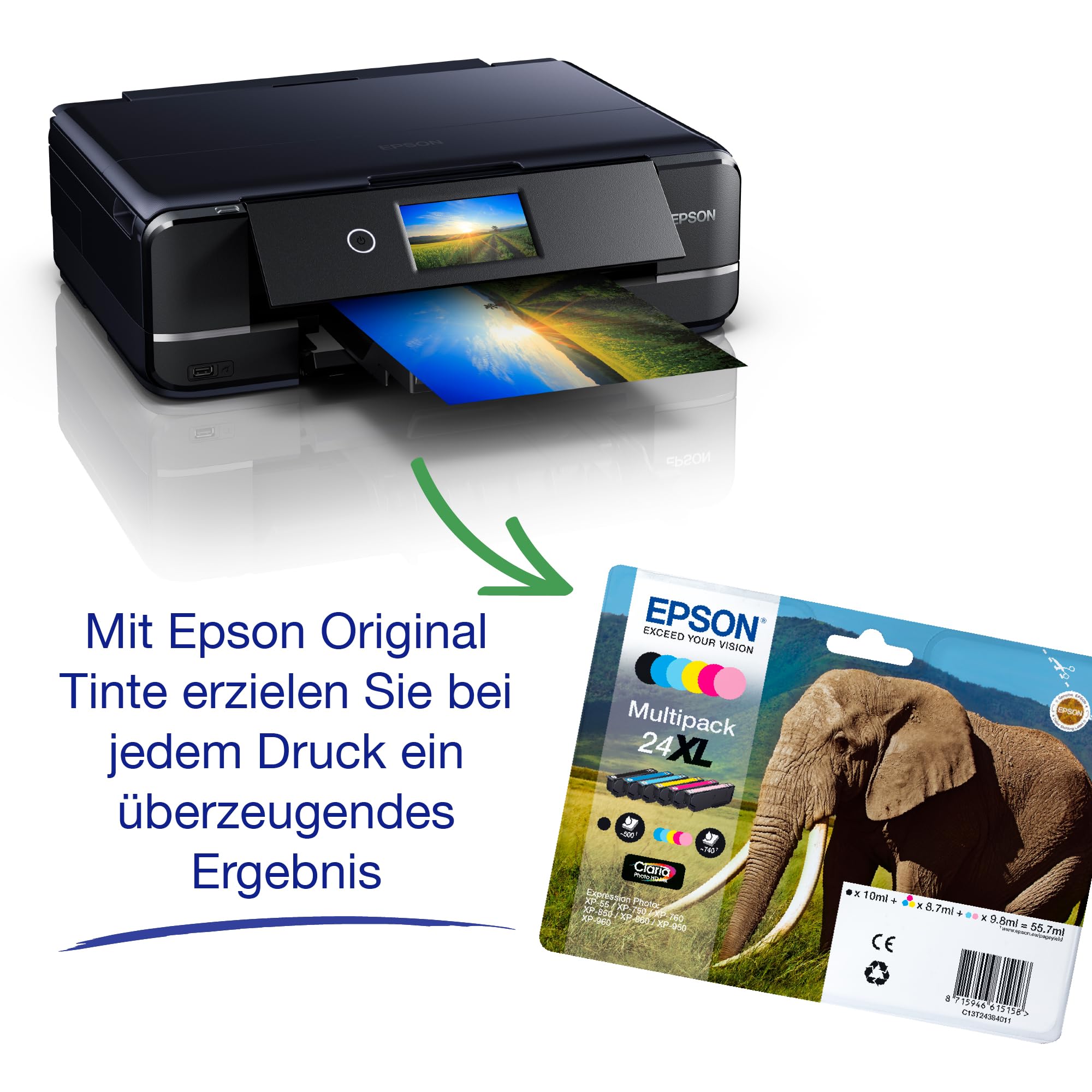 Epson Expression Photo XP-970 3-in-1 Tintenstrahl-Multifunktionsgerät Drucker (Scanner, Kopierer, WiFi, Ethernet, Duplex, 10,9 cm Touchscreen, Einzelpatronen, 6 Farben, DIN A3) schwarz