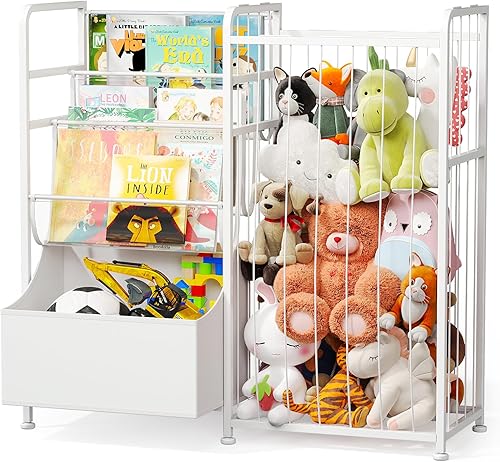 BBLIKE Estantería para niños y almacenamiento de animales de peluche, estantes multifuncionales para libros de guardería con caja de juguetes de