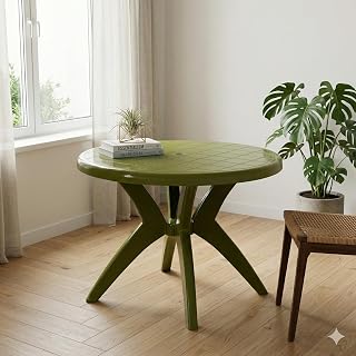 OAKNEST Supreme Marina Premium Round Plastic Dining Table | Durable Polypropylene Indoor & Outdoor Furniture | Weather-Res... Price In India