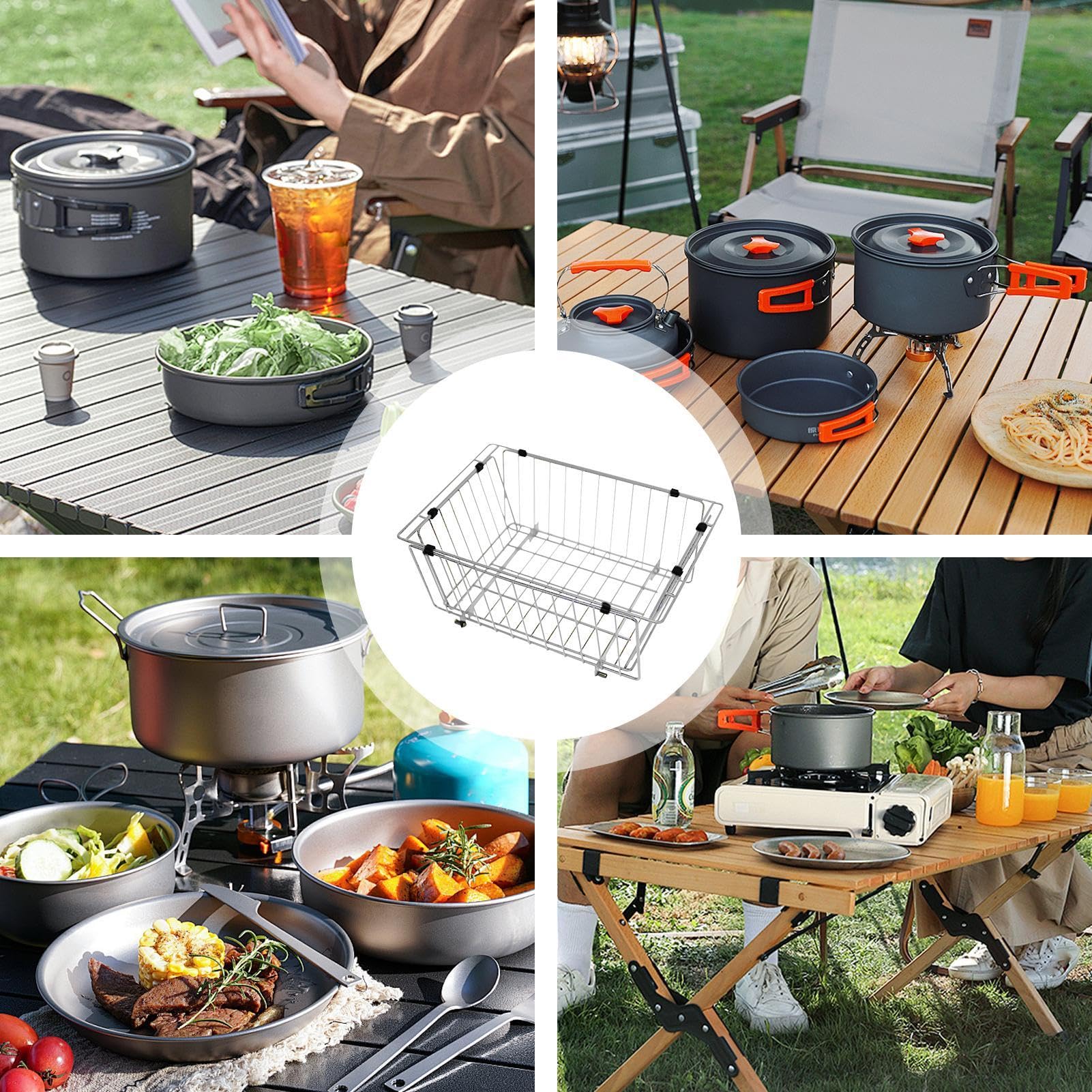 Cesta plegable de acero inoxidable para camping, cesta de almacenamiento plegable de acero inoxidable, contenedores de almacenamiento para el hogar, gabinete, despensa, armario, cocina, piezas de mesa