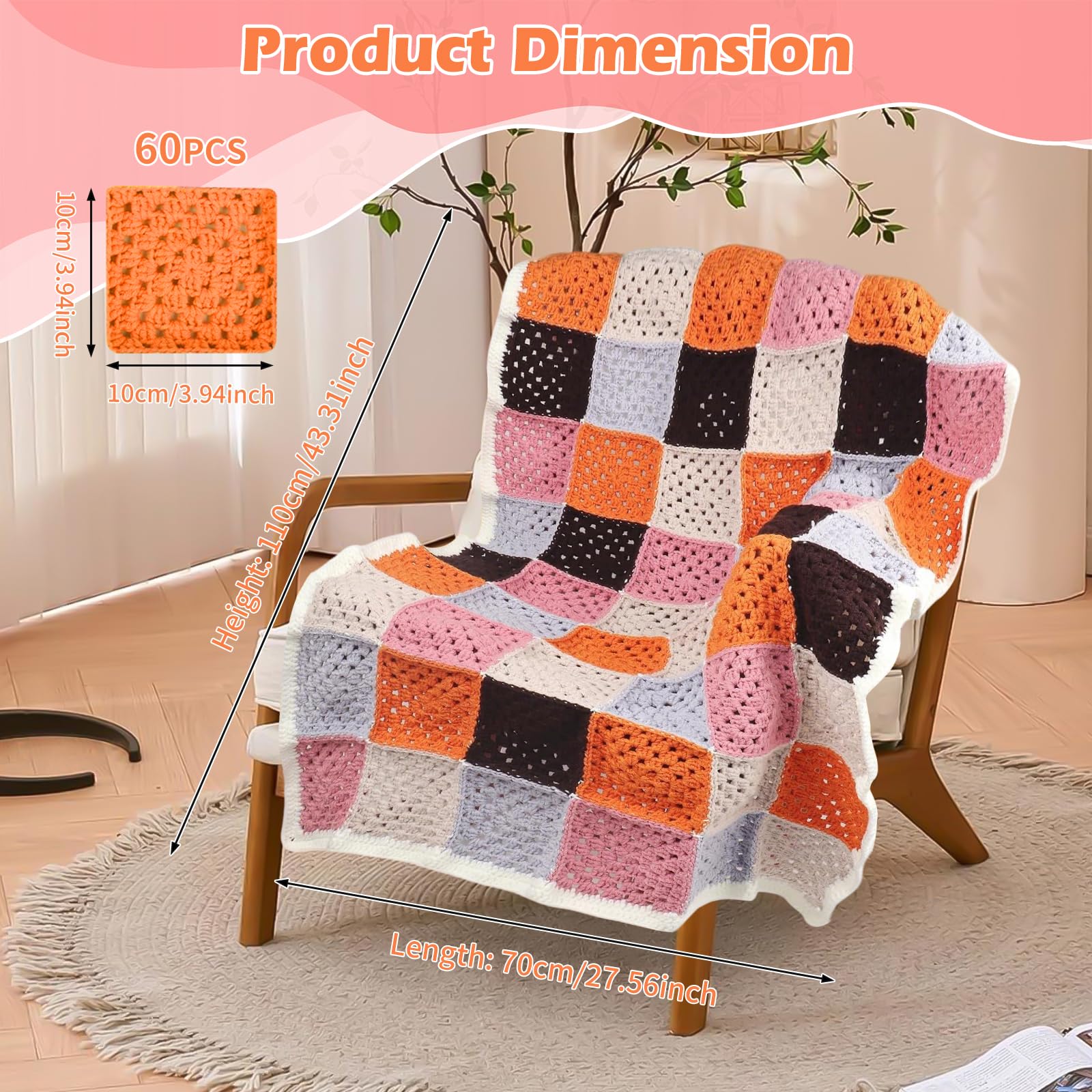 Zestaw szydełek dla początkujących, Granny Square koc do szydełkowania, zestaw startowy z szydełkami 2,5 mm, 4,0 mm, 5 włóczek do szydełkowania, akcesoria, zestaw do szydełkowania z instrukcją krok po