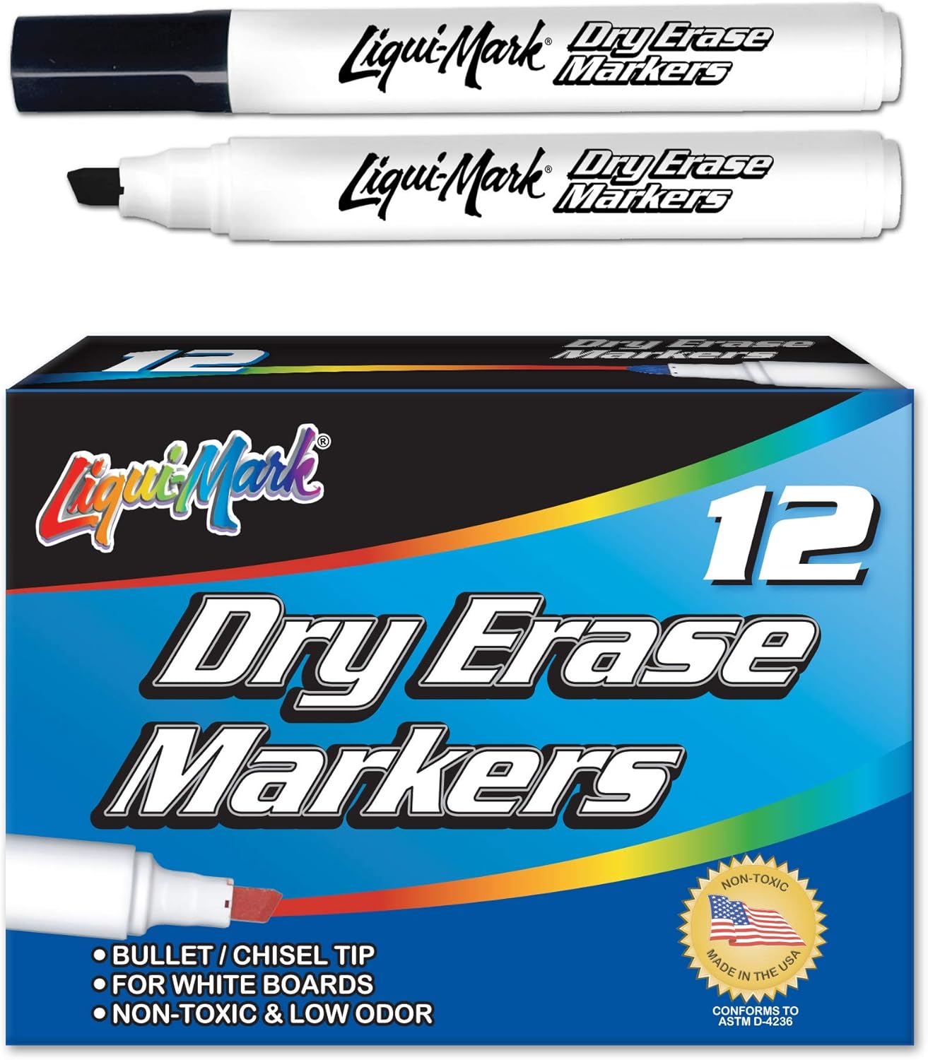 LIQUIMARK Dry Erase Markers Black Chisel Tip Dozen