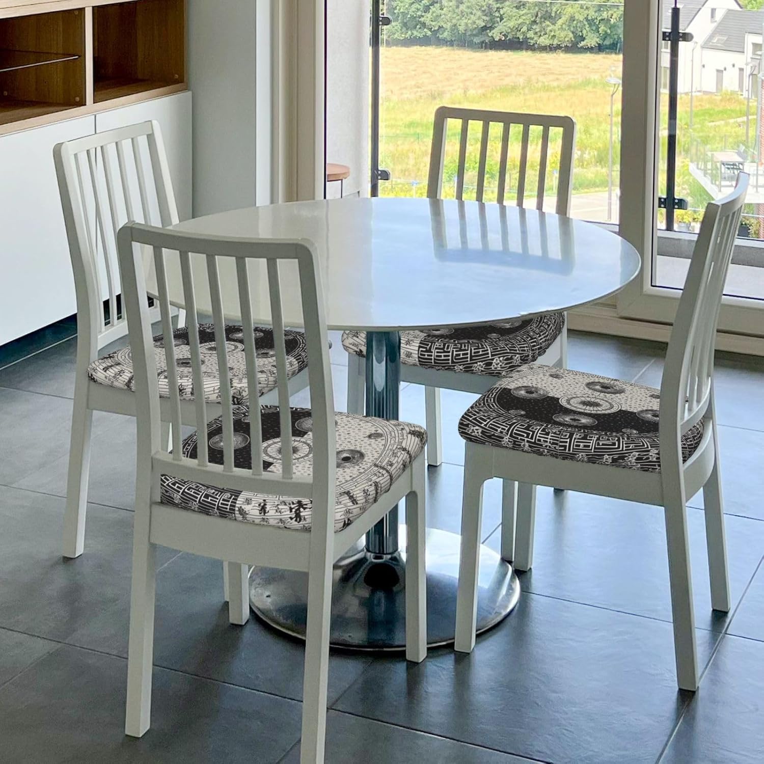 Ying Yang Diagram Print Square Cushion Covers 6 Pcs Set Elastic Non-Slip Seat Cushion Slipcovers Pet Furniture Protectors for Chair, Sofa