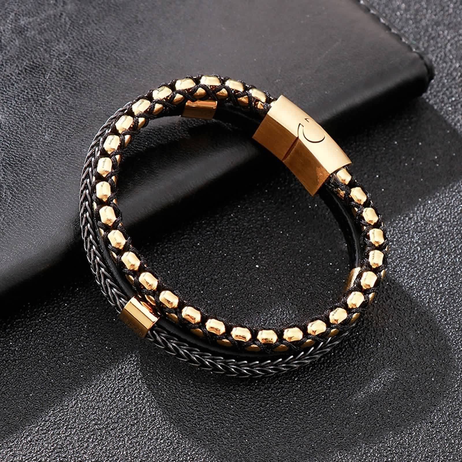 Un Bracelet pour Homme, Bracelet Cuir Jeune Homme Acier Inoxydable Élégant Cool Mode Bijoux Cadeau