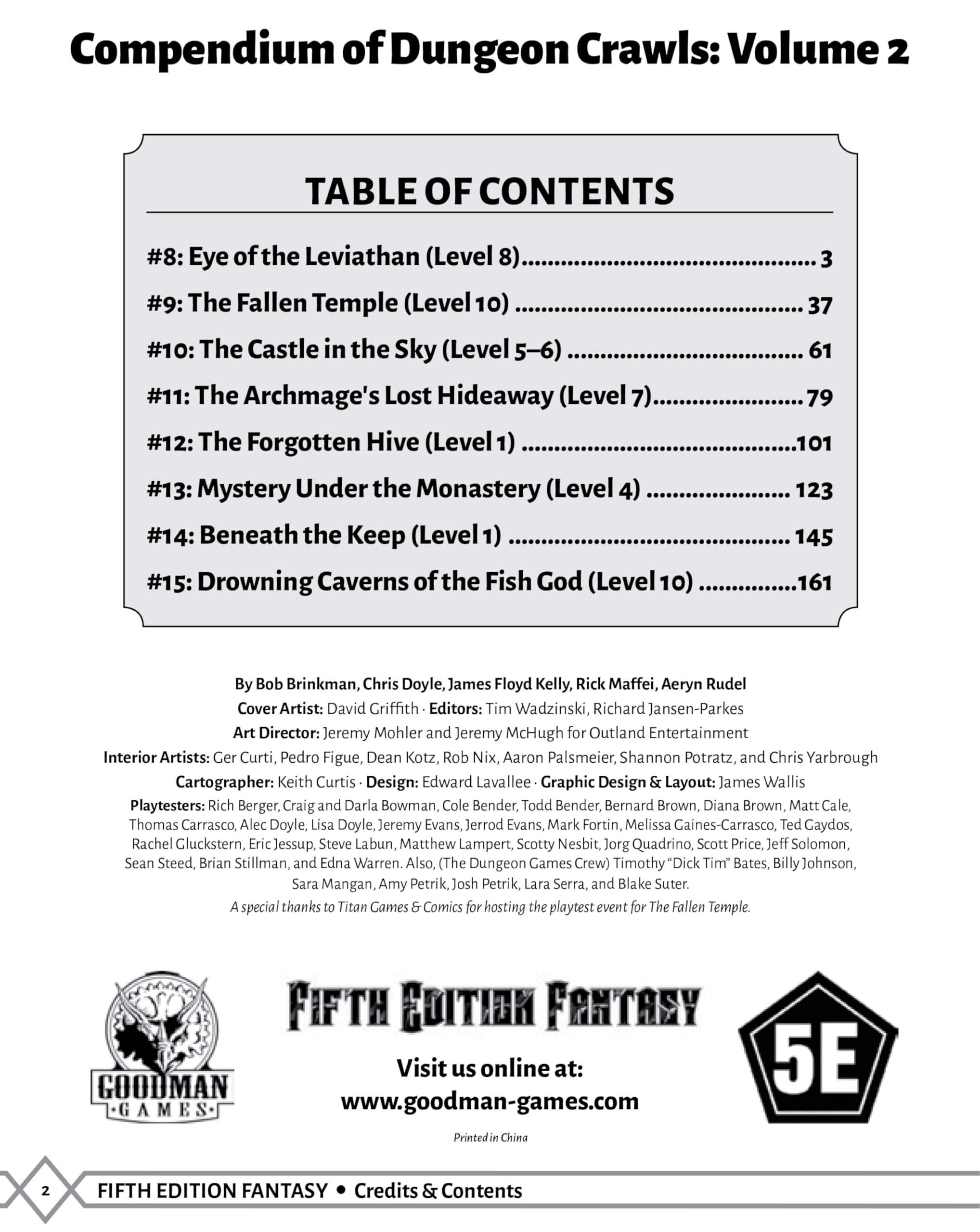 Goodman Games 5E Compendium of Dungeon Crawls Volume 2
