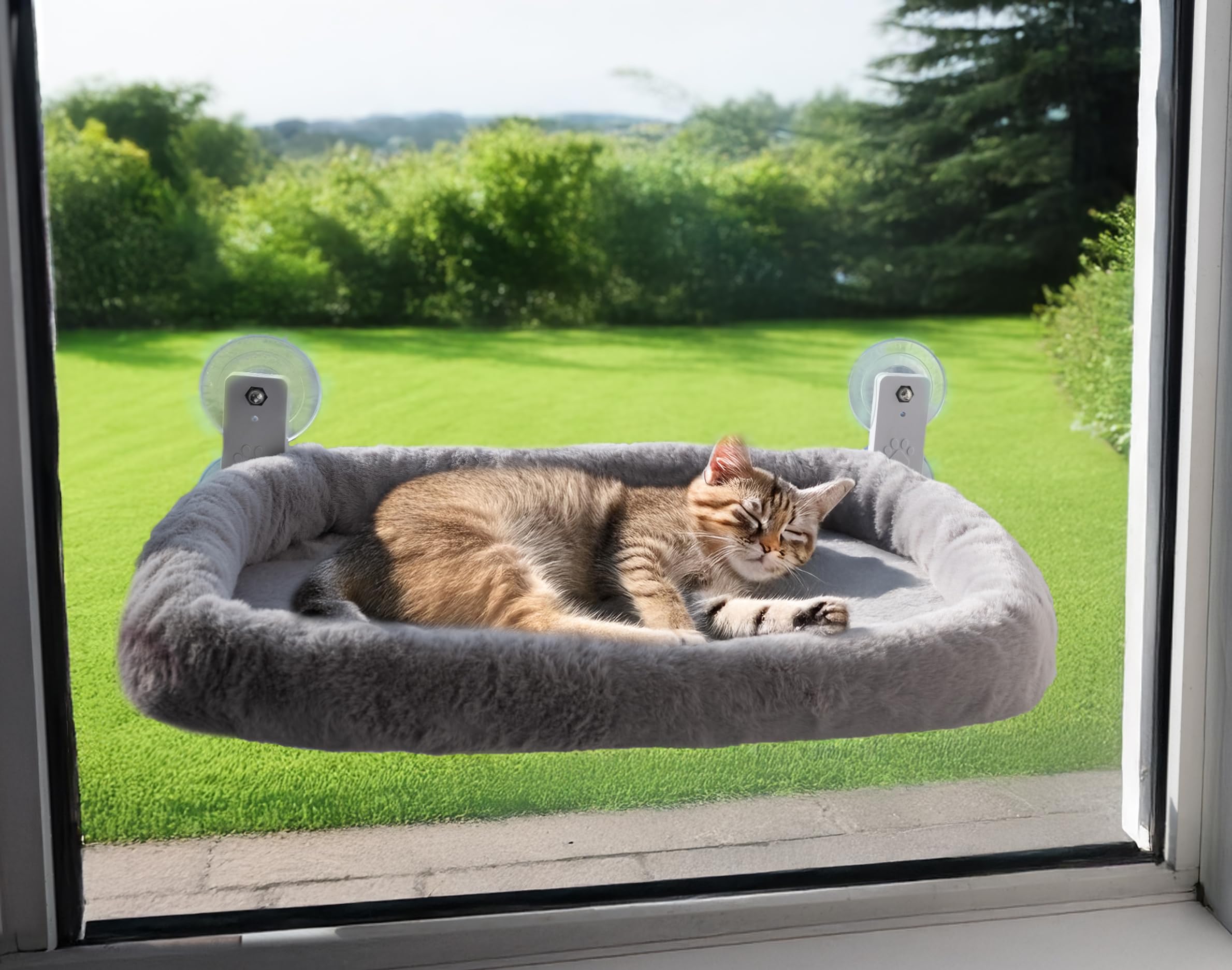Katzen Fensterliege – Stabile Fensterliege für Katzen mit Waschbarem Kissen | Bequeme Hängematte für Fenster bis 18 kg | Platzsparendes Katzenbett & Zubehör