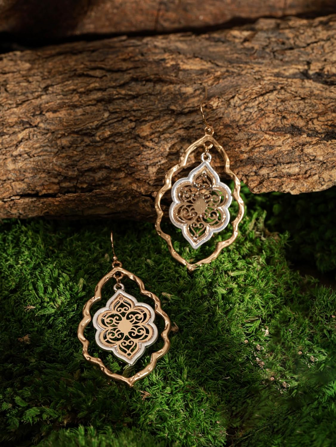 MINACHI Vintage Layered Cutout Nature Floral Flower Dangle Drop Earrings, Vintage Fashion Statement Jewelry Gift for Women (1) - Image 4