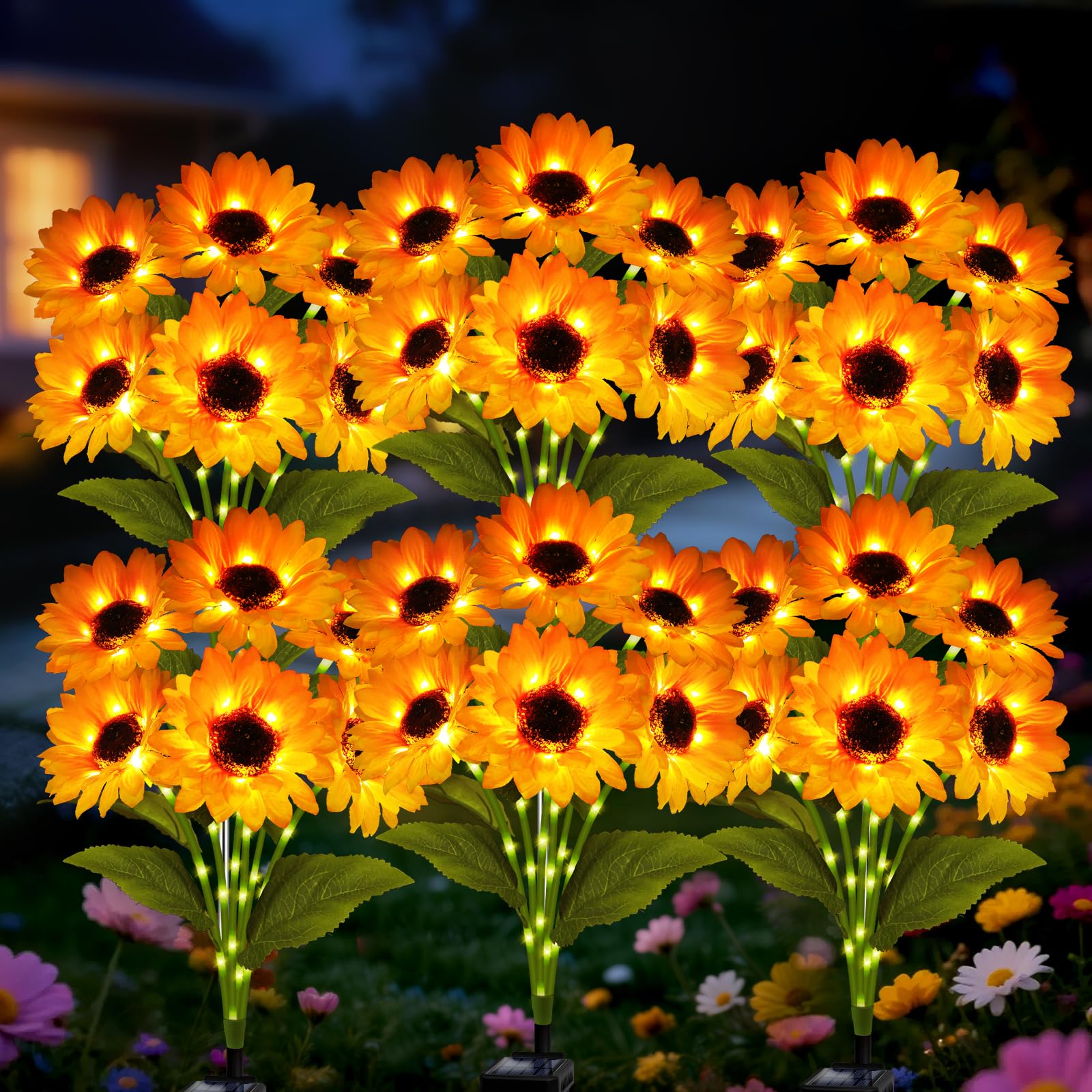 Lampe solaire tournesol extérieure étanche avec 36 LED pour balisage et décoration jardin