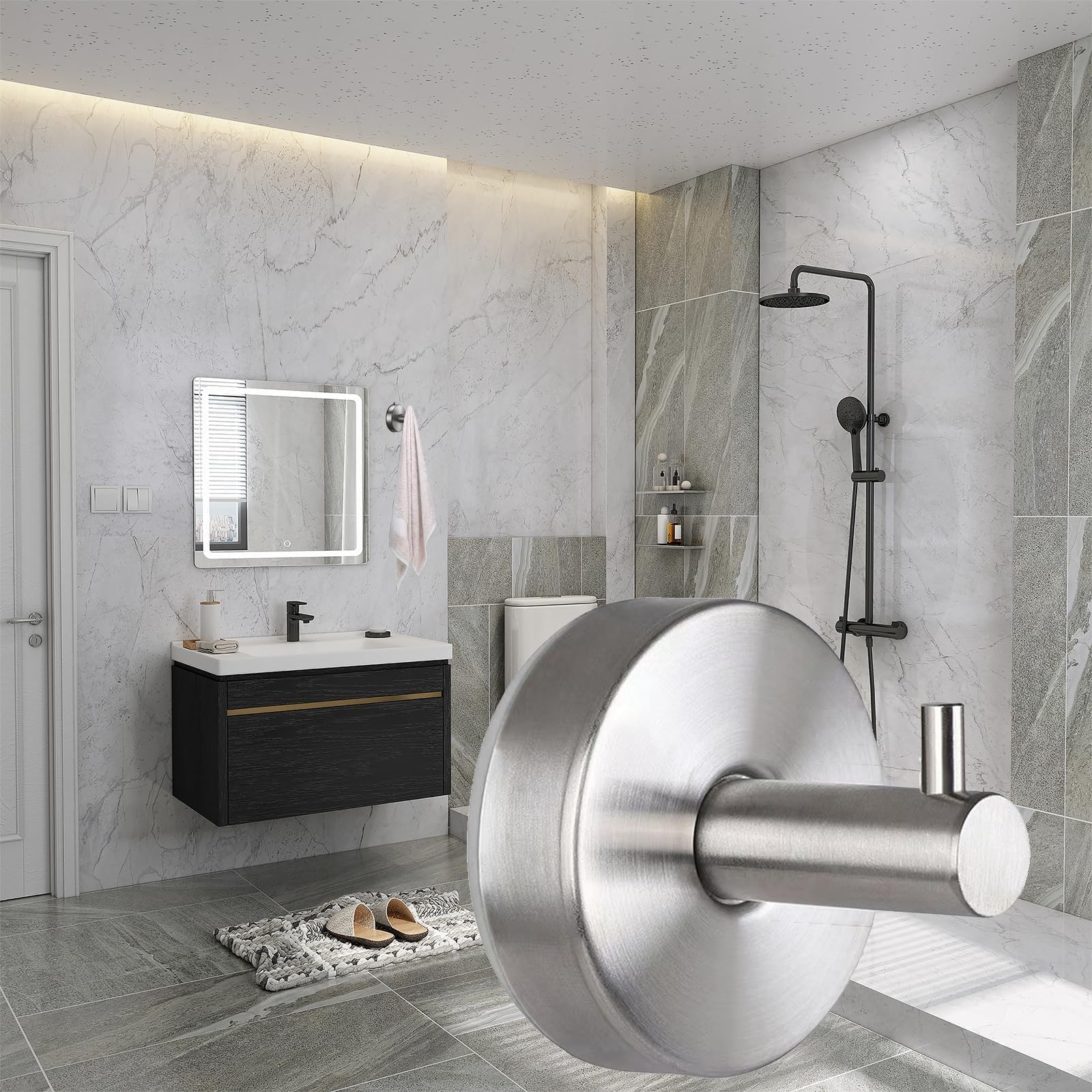2 ganci a ventosa, portasciugamani senza foratura, in acciaio inox extra forte, capacità di carico 6,8 kg, gancio da parete per bagno e cucina