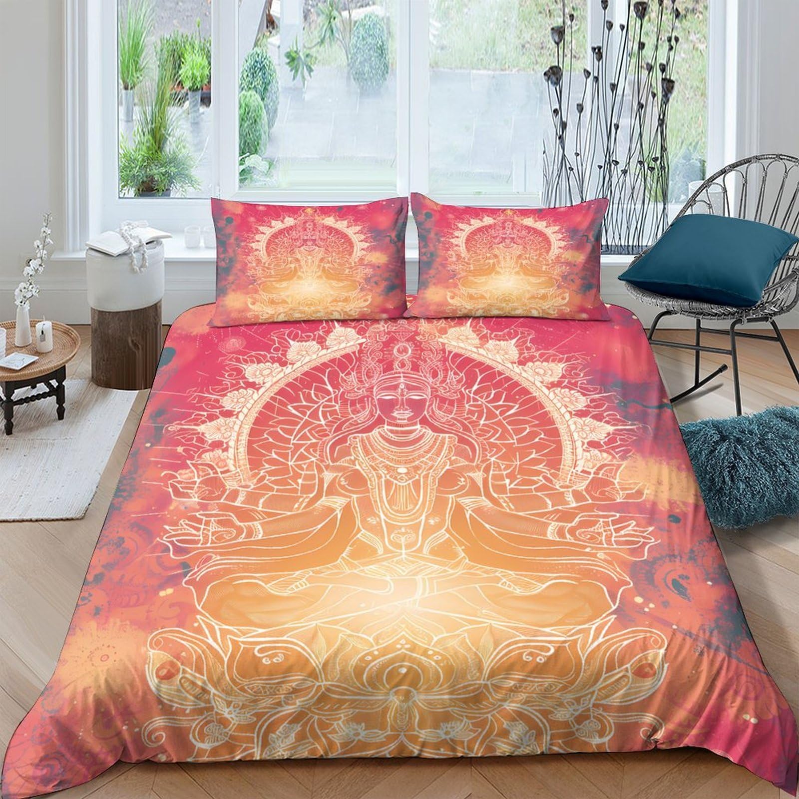 Ctjqhvkz Style-2 3D Printed Mandala Meditation Fitted Sheet Microfiber Soft Breathable Sun Aura Mattress Cover Bedroom Dorm Decor Single（135X200cm）