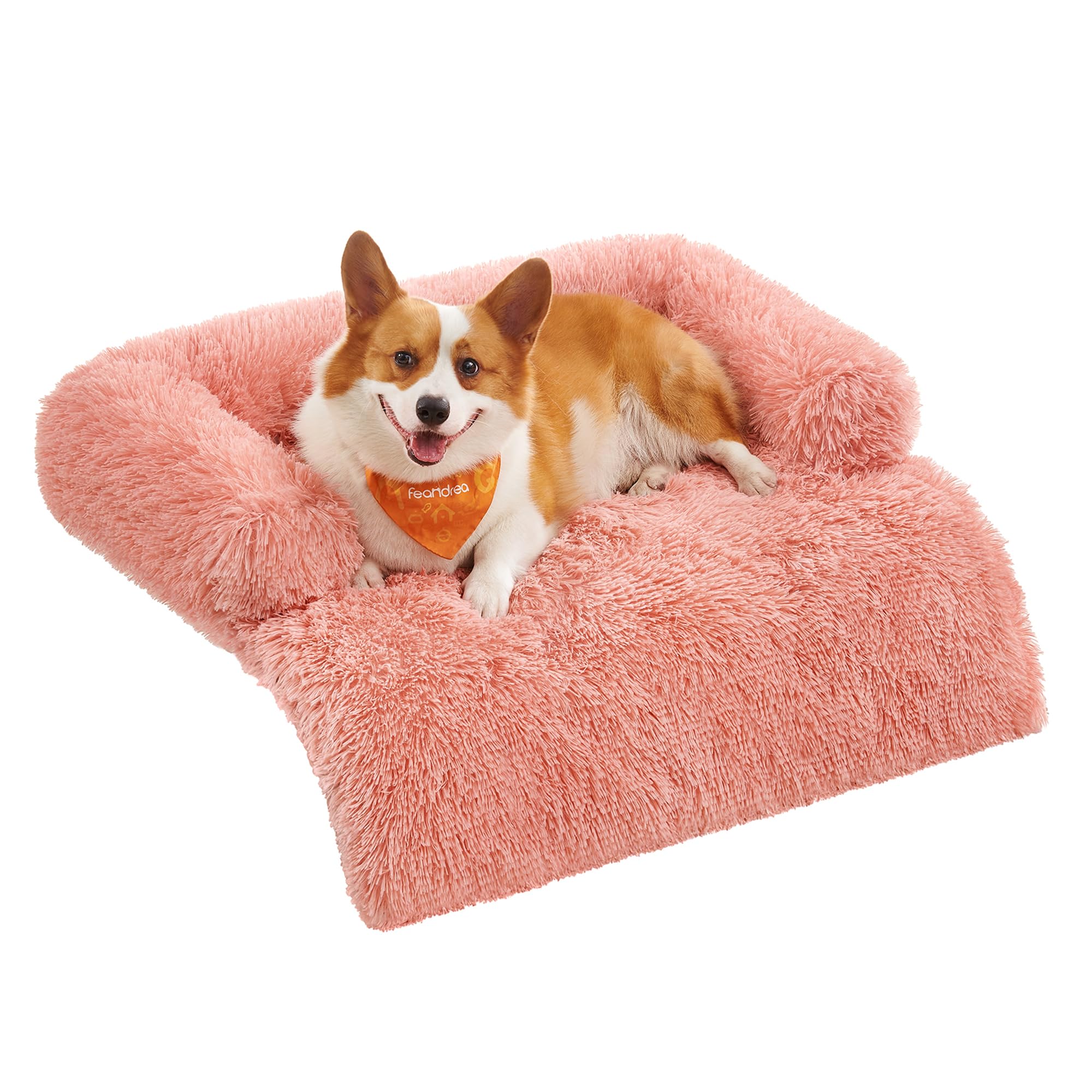 Feandrea FluffyHug Cuccia per Cani di Peluche, Tappeto Copridivano per Animali, Divano per Cani, L, per Cani Medi, 95 x 85 x 16 cm, Rosa PGW222R01
