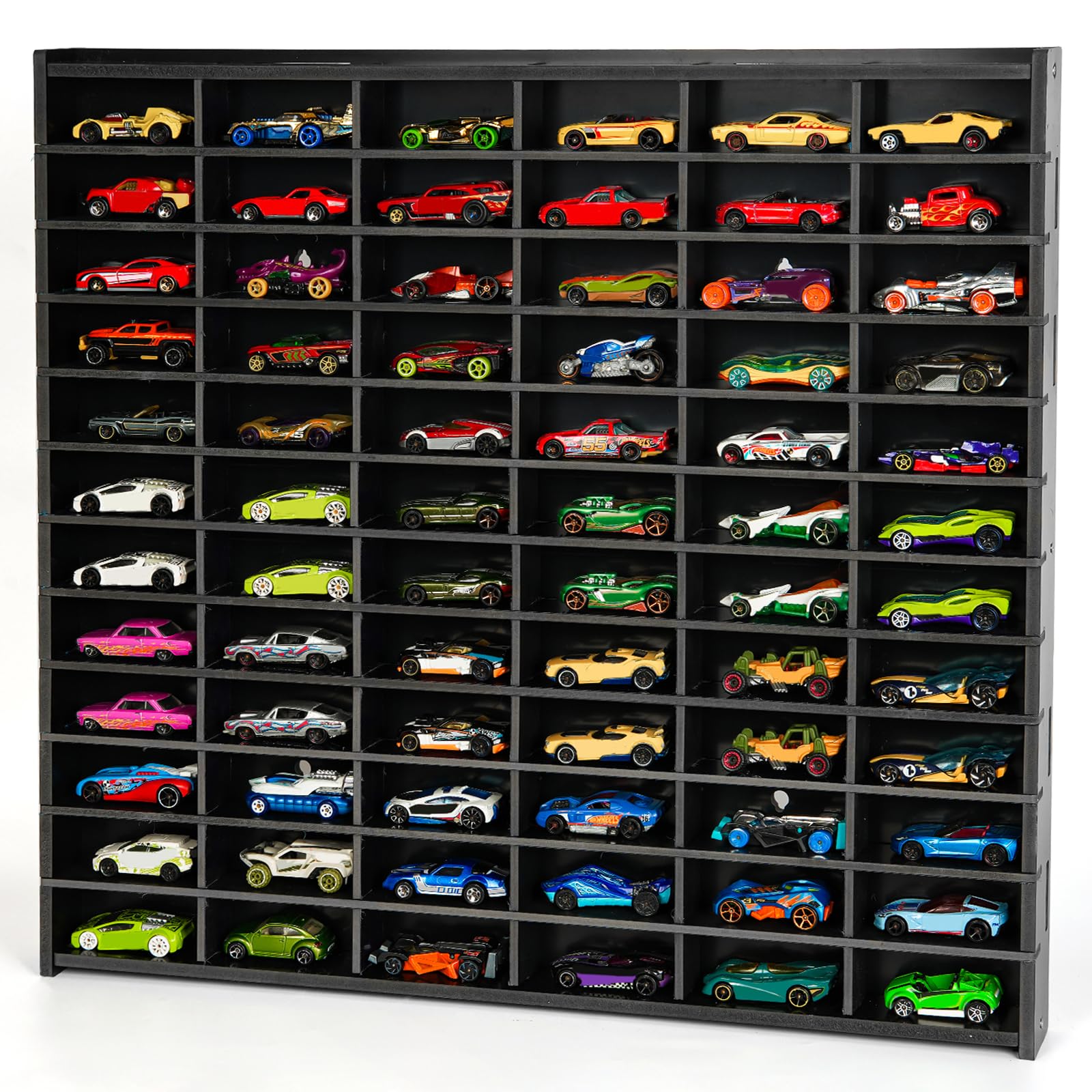 Arkiya Toy Car Storage Display Case, 72 Slots Model Car Display Shelf for 1/64 Scale Toy Cars, Wall Mount Organizer Rack for Diecast Models (Black)