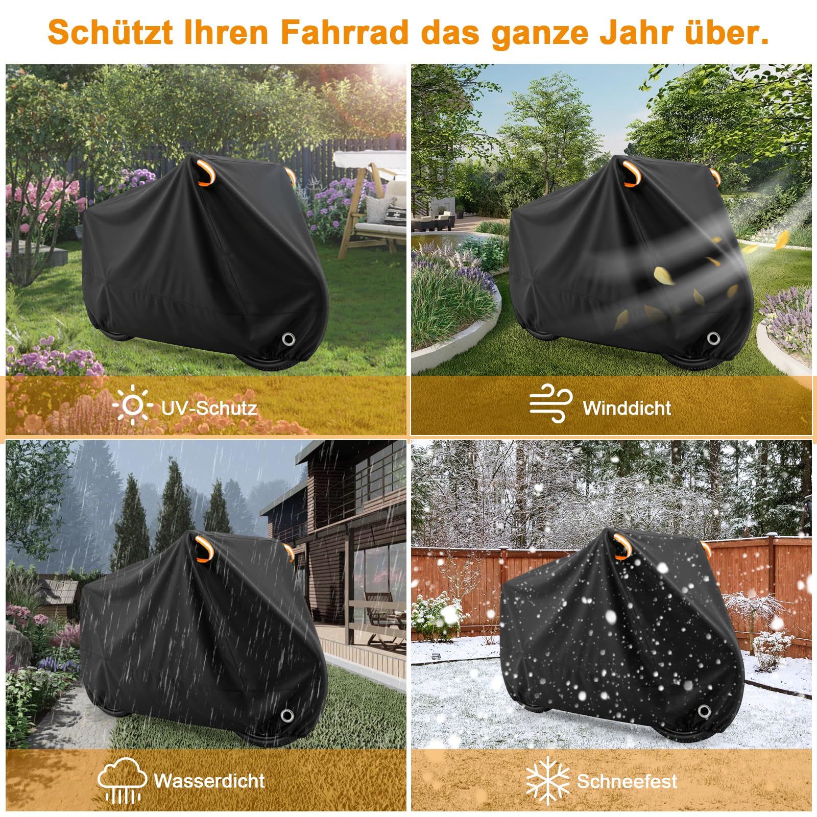 2er Set Fahrradabdeckung Wasserdicht 420D für 1 Fahrrad 200x110x70cmHochwertige Fahrradgarage Outdoor, Regenschutz Fahrrad Abdeckplane mit Beutel, Anti-UV wind- & reißfeste Fahrradschutzhülle