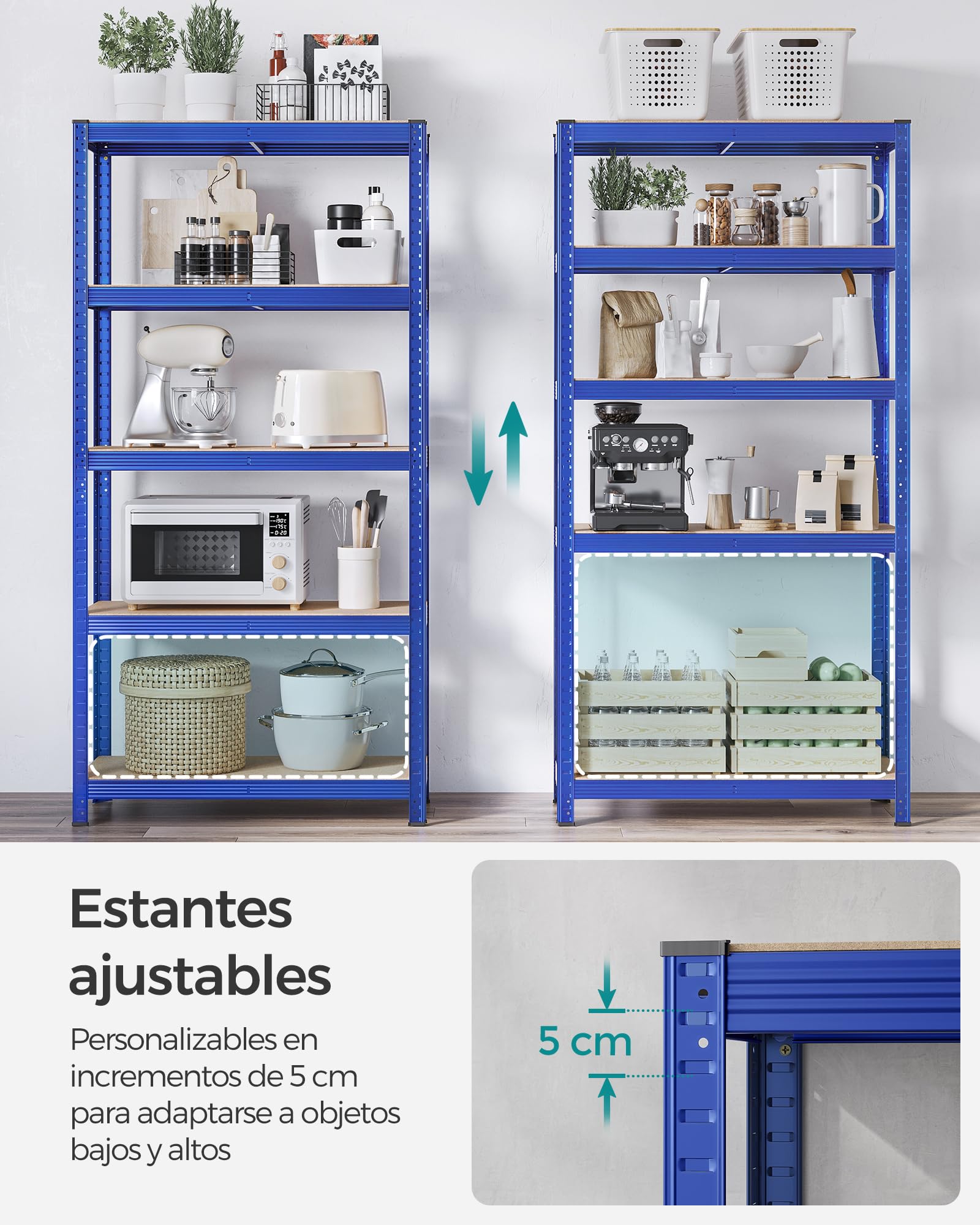 SONGMICS Estantería Pesada de 5 Niveles, Estantería de Acero, Montaje Rápido, Garaje, Almacén, Trastero, Carga de 875 kg, 40 x 90 x 180 cm, Azul GLR040Q01