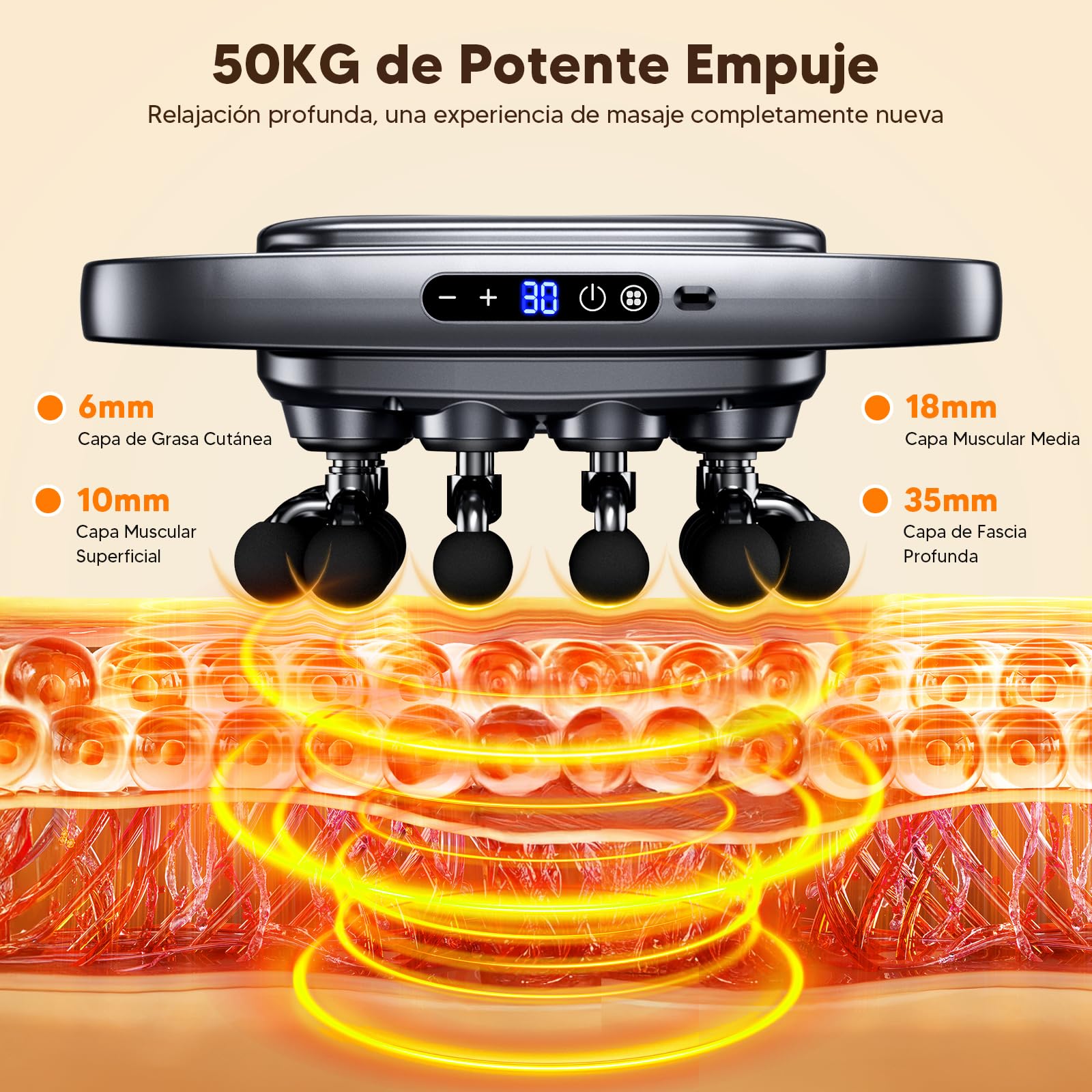 Pistola de Massaggio Muscolare Profesional de 20 Cabezales con Luz Roja - Pistola Masajeadora 1800mAh con Pantalla LED, 30 Velocidades Ajustables y 3 Modos para Cuello, Brazos, Pantorrillas
