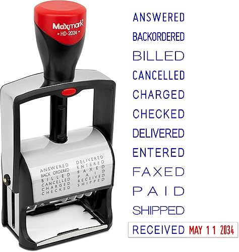 MaxMark Sello de frase de fecha resistente 2024 tamaño de fecha grande banda exclusiva de 12 años tinta azulroja