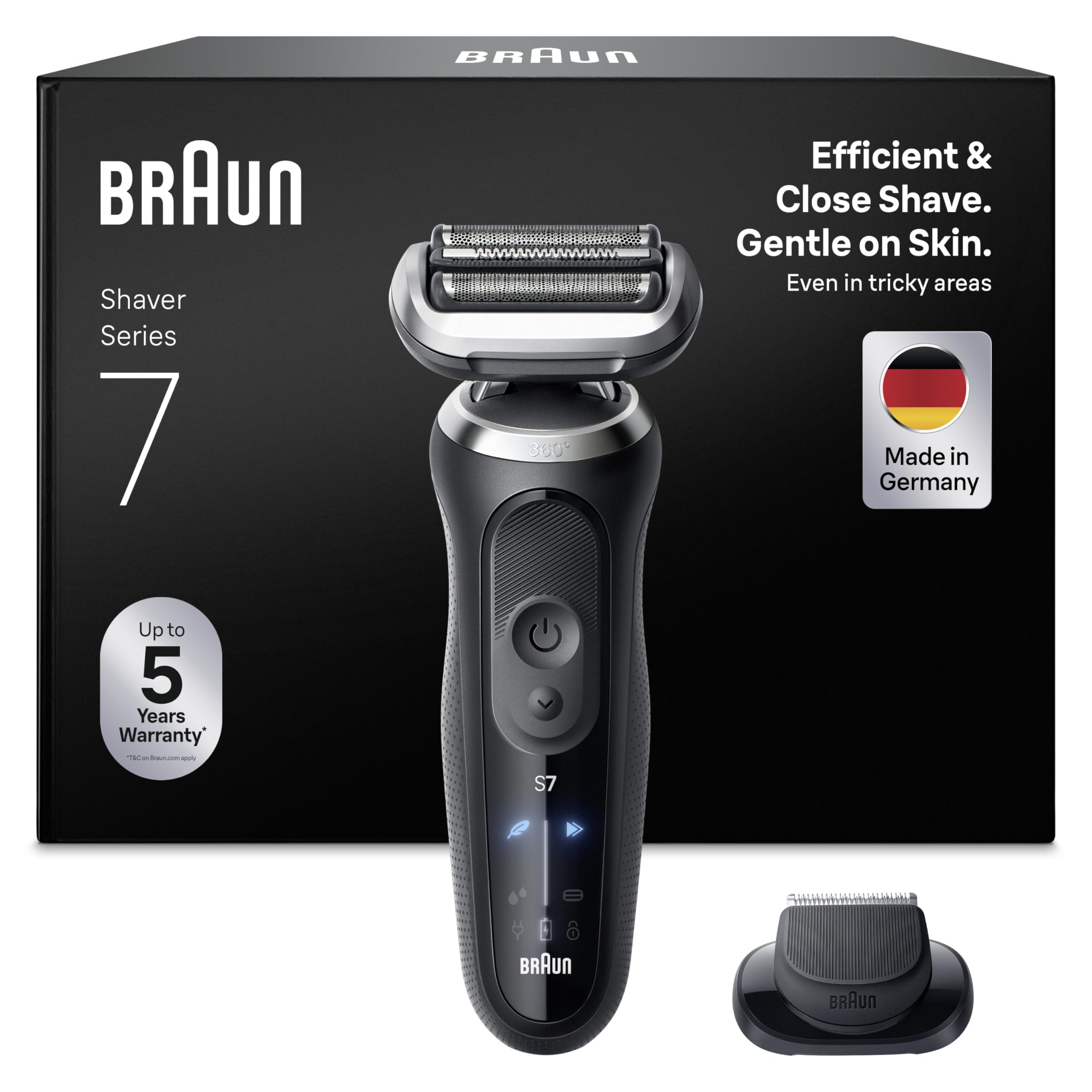 Braun Afeitadora Eléctrica Hombre Series 7, Máquina De Afeitar Barba En Seco Y En Mojado, 3 Modos De Afeitado, 60 Min De Uso, Recortadora De Precisión, Estuche De Viaje, 72-N1200SI, Negro
