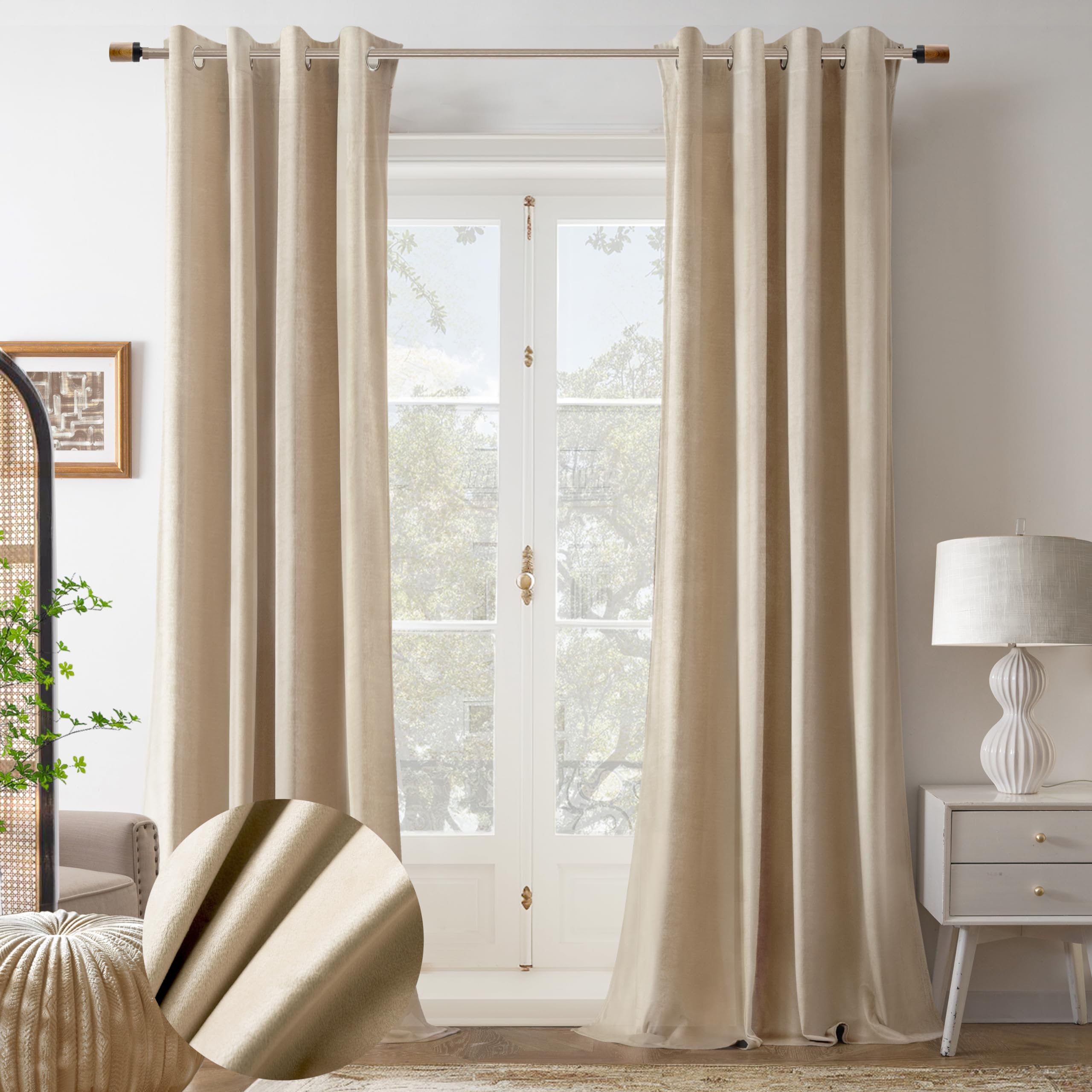DriftAway Velvet Blackout Curtains - 96 Inch Long Brown Thermal Insulated Drapes With Grommets For Living Room & Bedroom - View #3