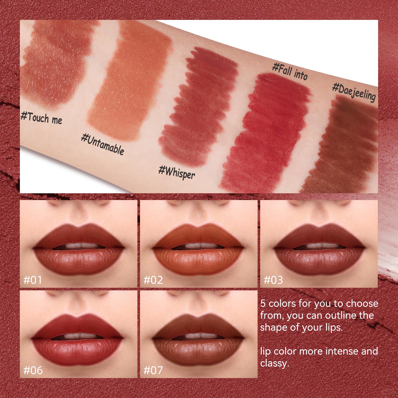 KISSIO Lip Liner,Creamy Lip Pencil,Long Lasting Lip Liner with Sharpener,Matte Finish,Smooth and Soft,Non-Dry,Easy to Use,Cruelty free,Whisper