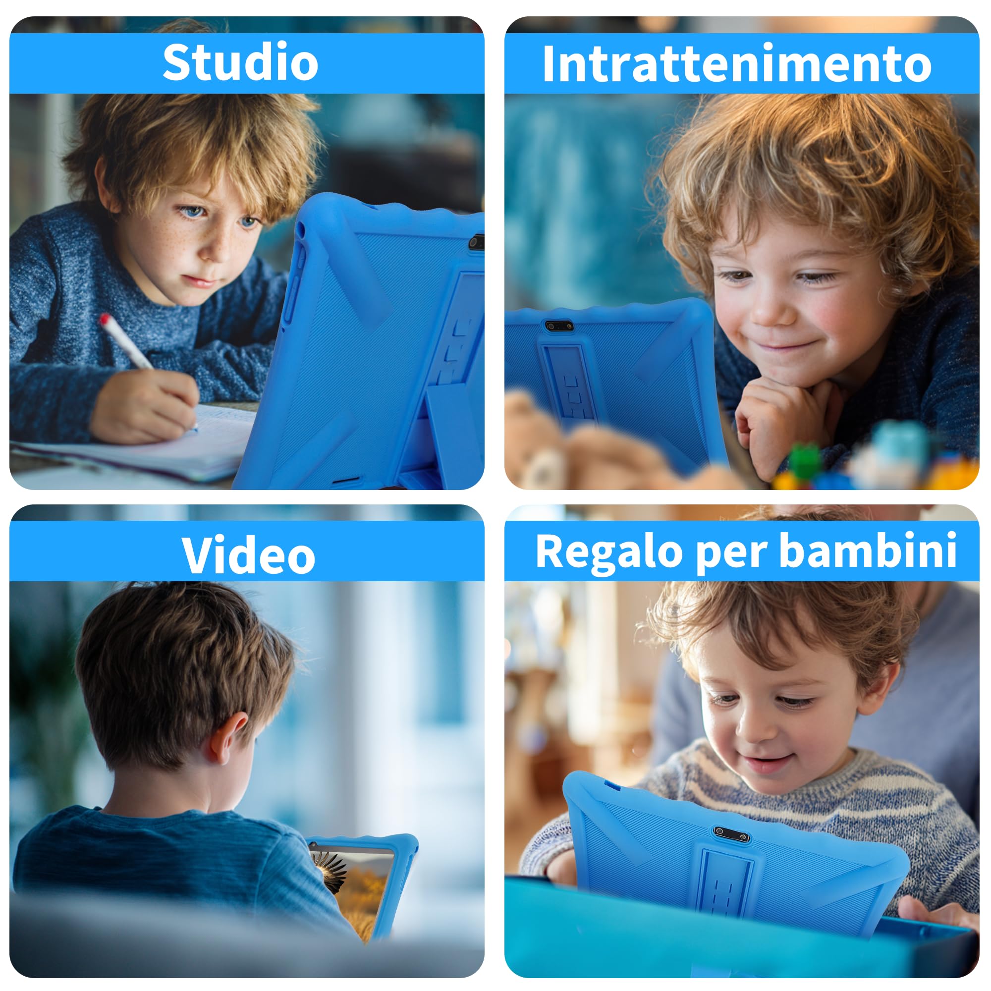 Veidoo Tablet per bambini, schermo IPS da 10,1 pollici, 7 GB (3 + 4) RAM 64 GB ROM, 512 GB espandibile, doppia fotocamera, WiFi 6, tablet Octa-Core Parental Control con custodia protettiva in silicone