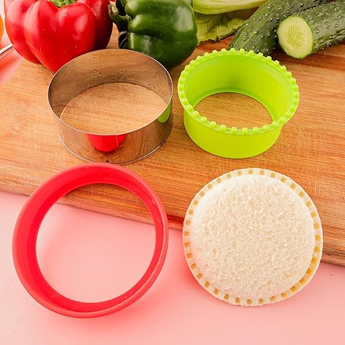 Miniatura 8 de Cortador de sándwiches y sellador para niños, 4 piezas, desoxidante de pan grande, sándwiches para hacer galletas de frutas y verduras, cortador de