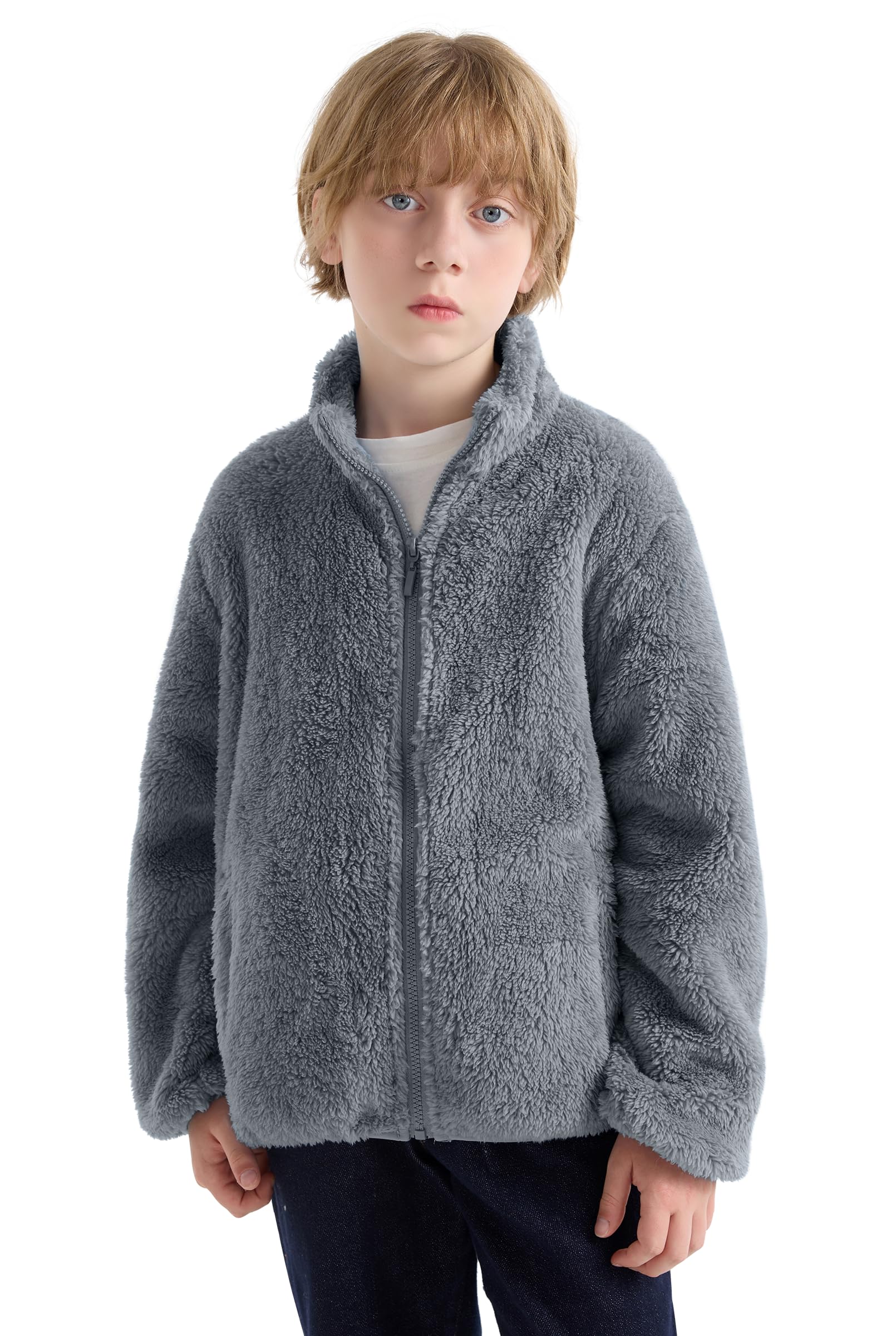 maoo garden Girls Boys Fleece Jacket Kids Winter Sherpa Coat Lightweight Full-Zip Spring Fall Windbreaker