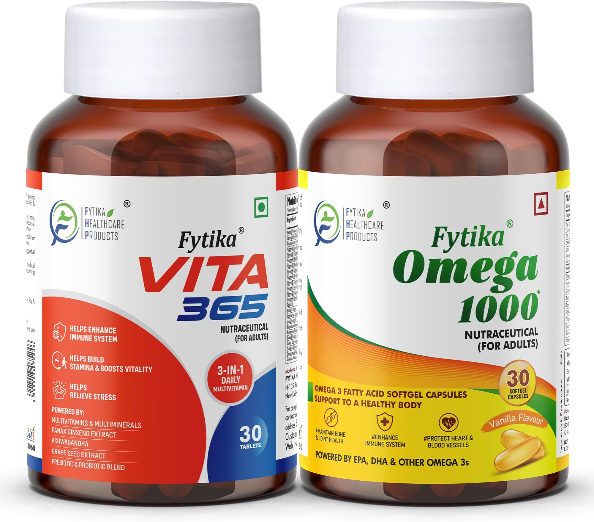 - Vita 365 & Omega 3 Fish Oil 1000mg Combo Pack - (30 Tablets and 30 Capsules) | Multivitamin for men and women with Antioxidant & herbs blend for Immunity & Omega 3 Maintains Bone & Joint Health
