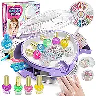 BATTOP Kids Nail Polish Set for Girls,Kids Nail Kit with Organizer Nail Dryer, Polish, Stickers, Gems, Filer - Ideas Gift for Girls 6 7 8 9 10 11 12 - Dress-Up Toy