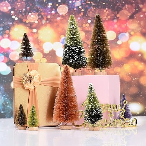 Miniatura 4 de MSUIINT 16 piezas de mini árboles de Navidad artificiales, cepillo para botellas de árboles de Navidad esmerilados de sisal en miniatura, mini