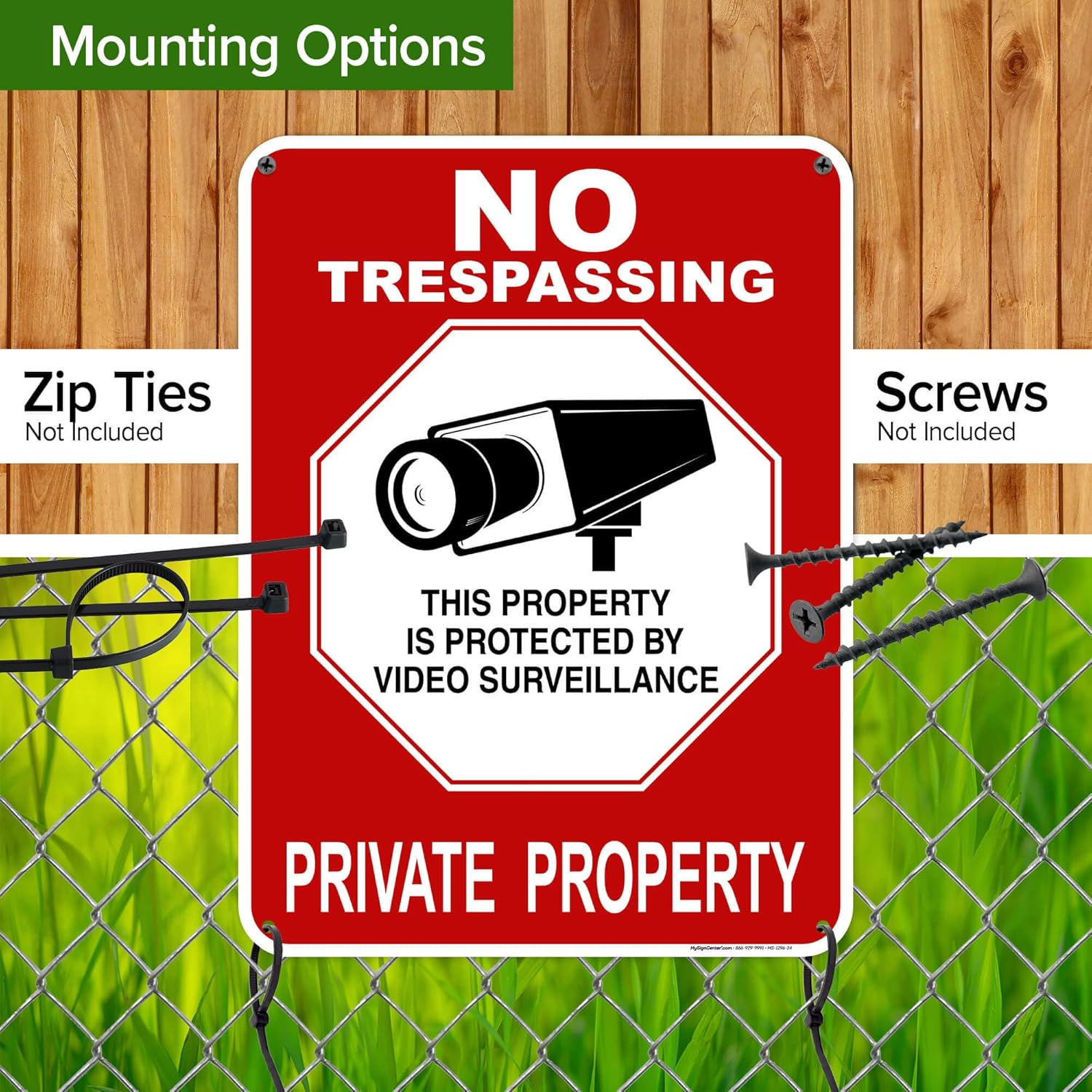 No Trespassing This Property Is Protected By Video Surveillance Private Property Sign, 18"x24" Polyethylene, Indoor/Outdoor Use, USA MADE By My Sign Center