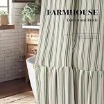 Farmhouse Shower Curtain with Ruffle Hem Linen Shower Curtains for Bathroom Country Vintage Rustic Natural Fabric, Cream-Green Stripe 72" W x 72" L
