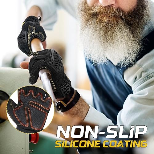 Miniatura 4 de Guantes de trabajo de carpintero con palma para reducir impactos, guantes de trabajo acolchados de medio dedo con agarre de seguridad, protector de