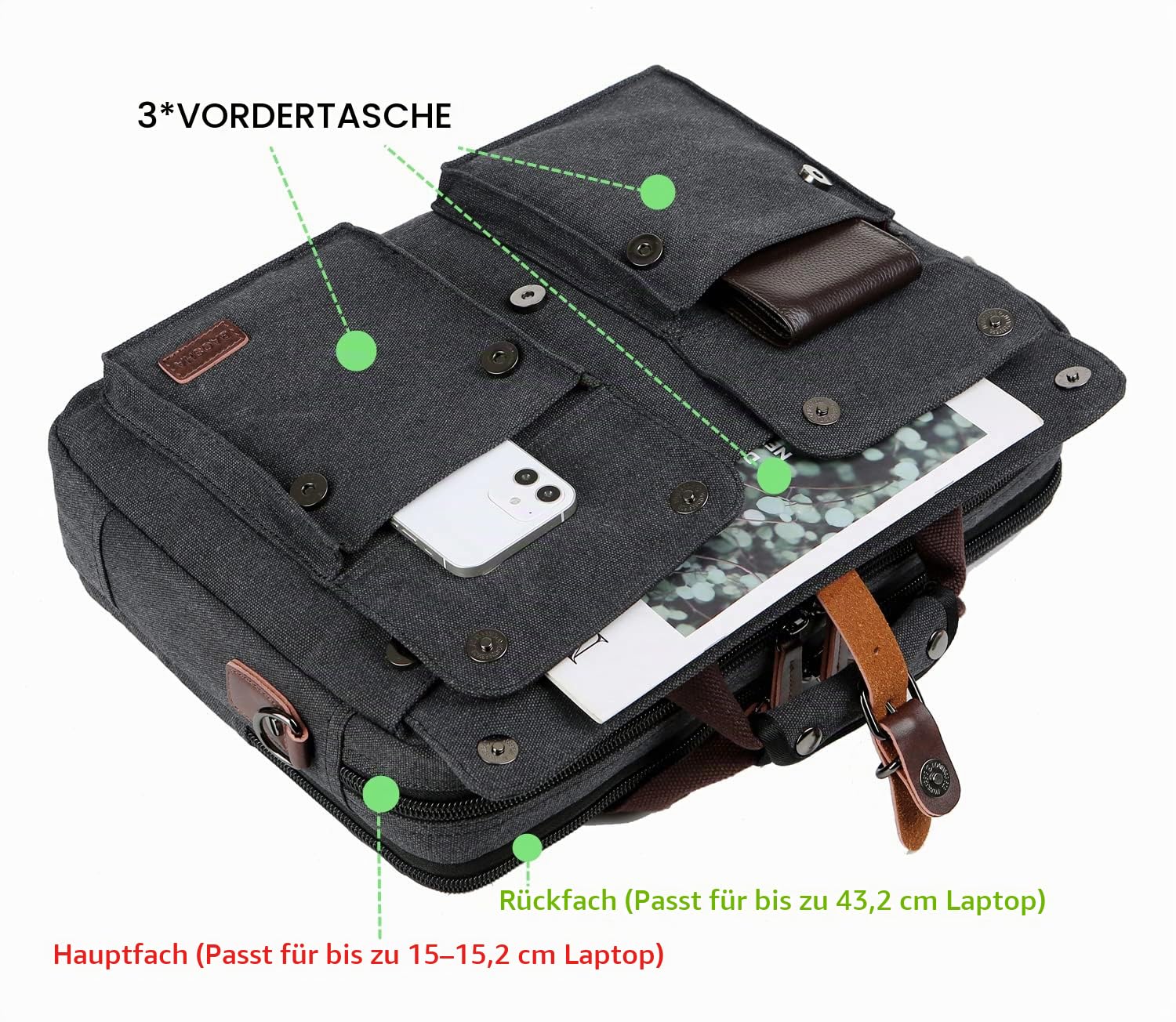 Baosha Herren Umhängetaschen Aktentasche Laptoptasche für 17 zoll Laptop Männer Groß Arbeitstasche Canvas Messenger Bag Schultertasche BC-07