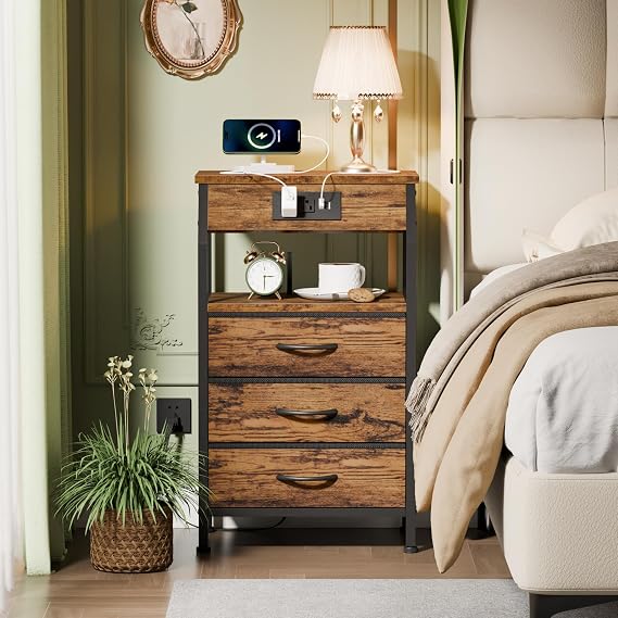 Furnulem Dresser and Night Stand Sets, 4 Drawer Dresser for Bedroom + Night Stand with Charging Station