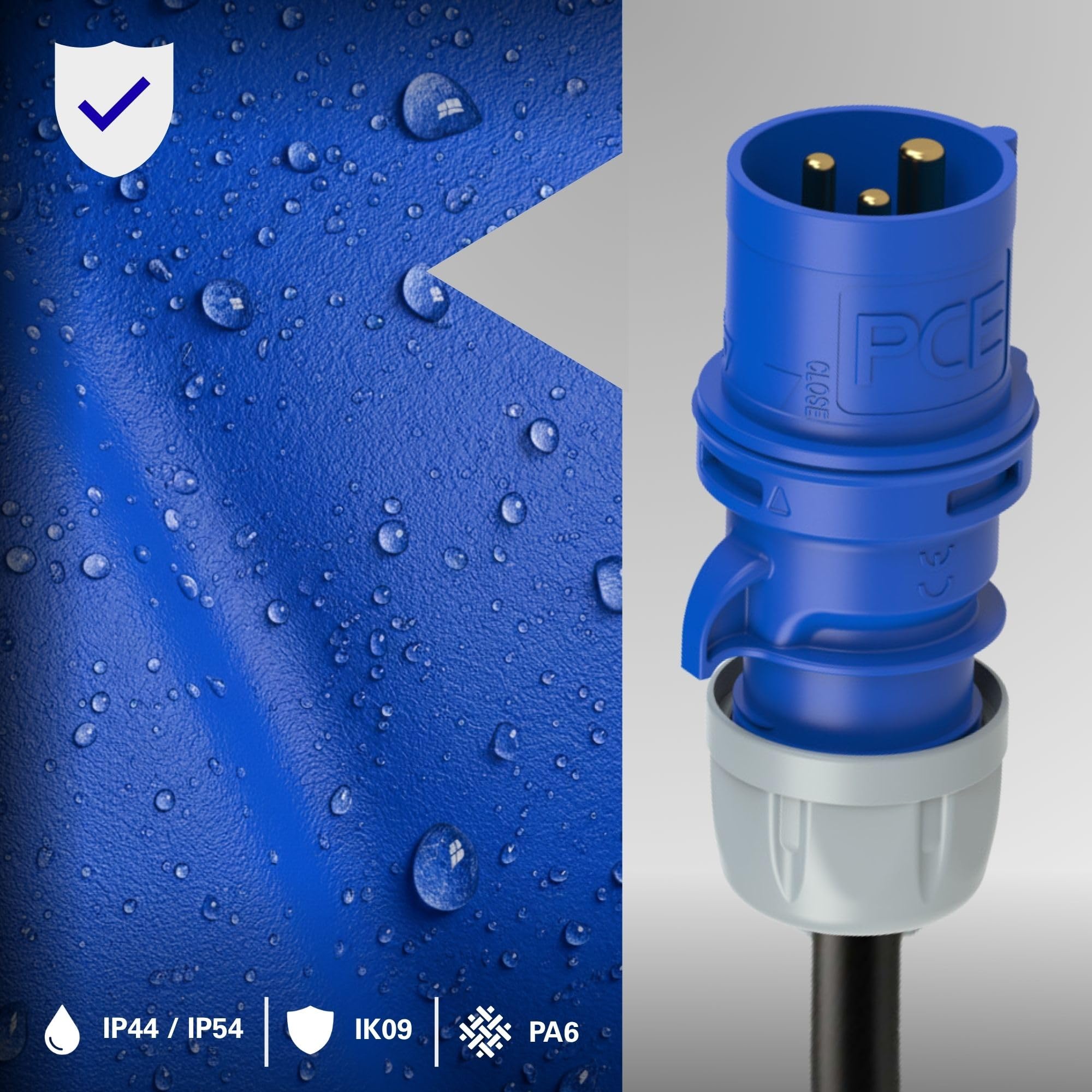 Shark PCE 013-6 Fiche CEE Bleue 16 A 3P 6H IP44/IP54 Boîtier Plastique PA6