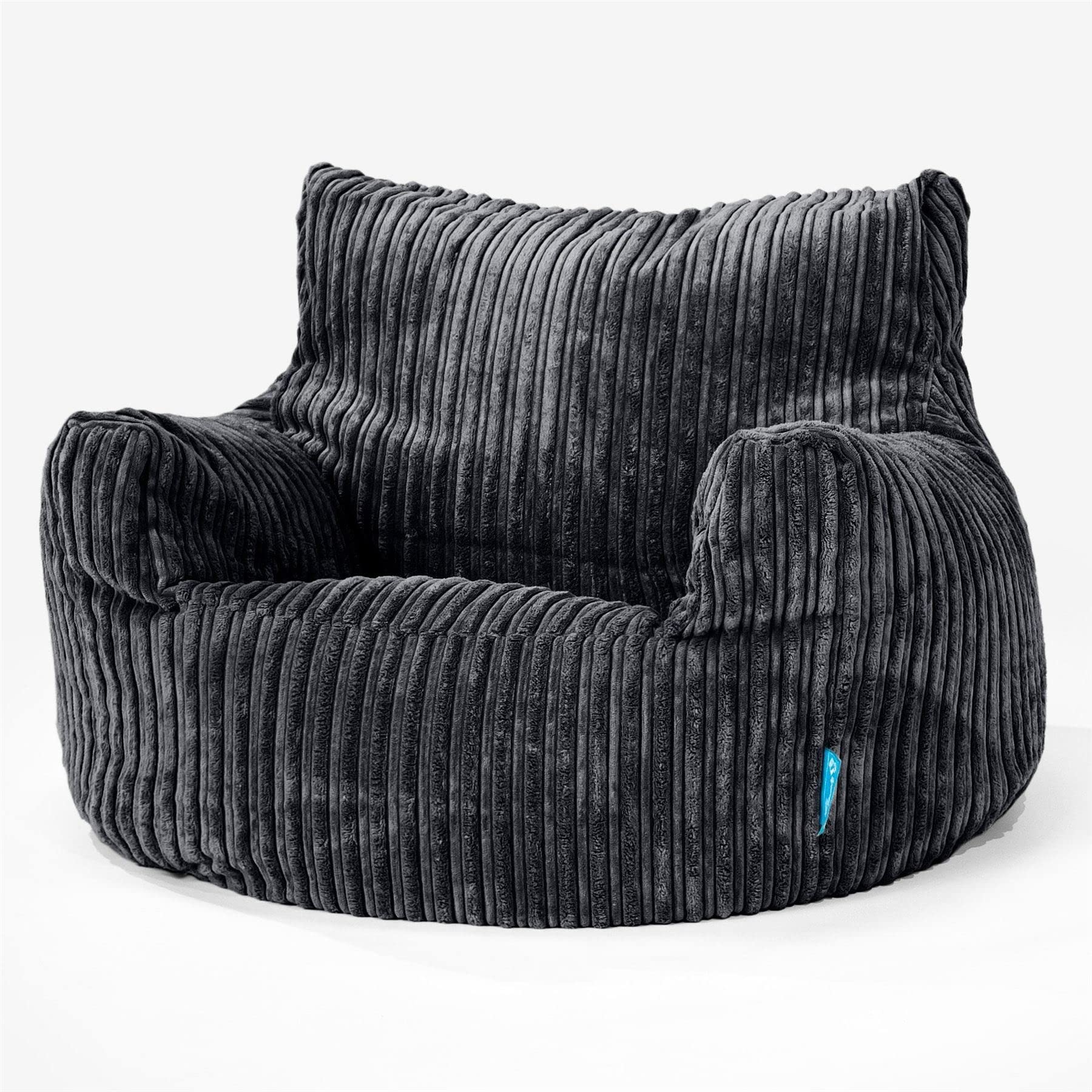 Pouf Fauteuil Enfant Lounge Pug 3-8 Ans - Velours Côtelé Noir - Assise Confortable Et Sécurisée