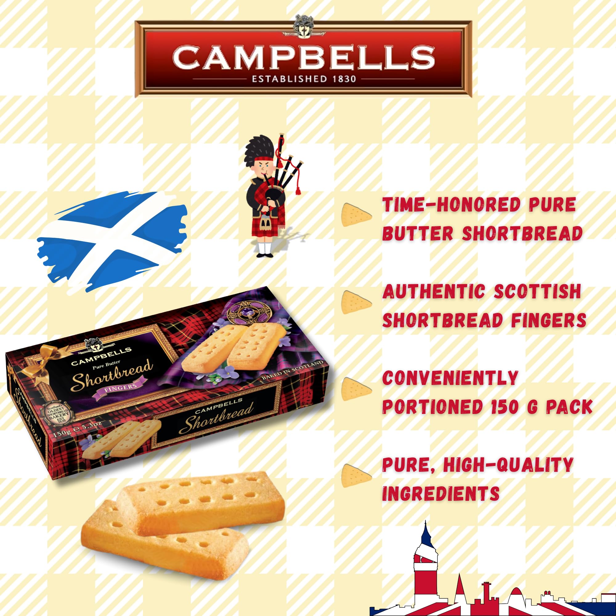 Campbells All Butter Shortbread Fingers - Traditional Shortbread in Carton, Product of Scotland