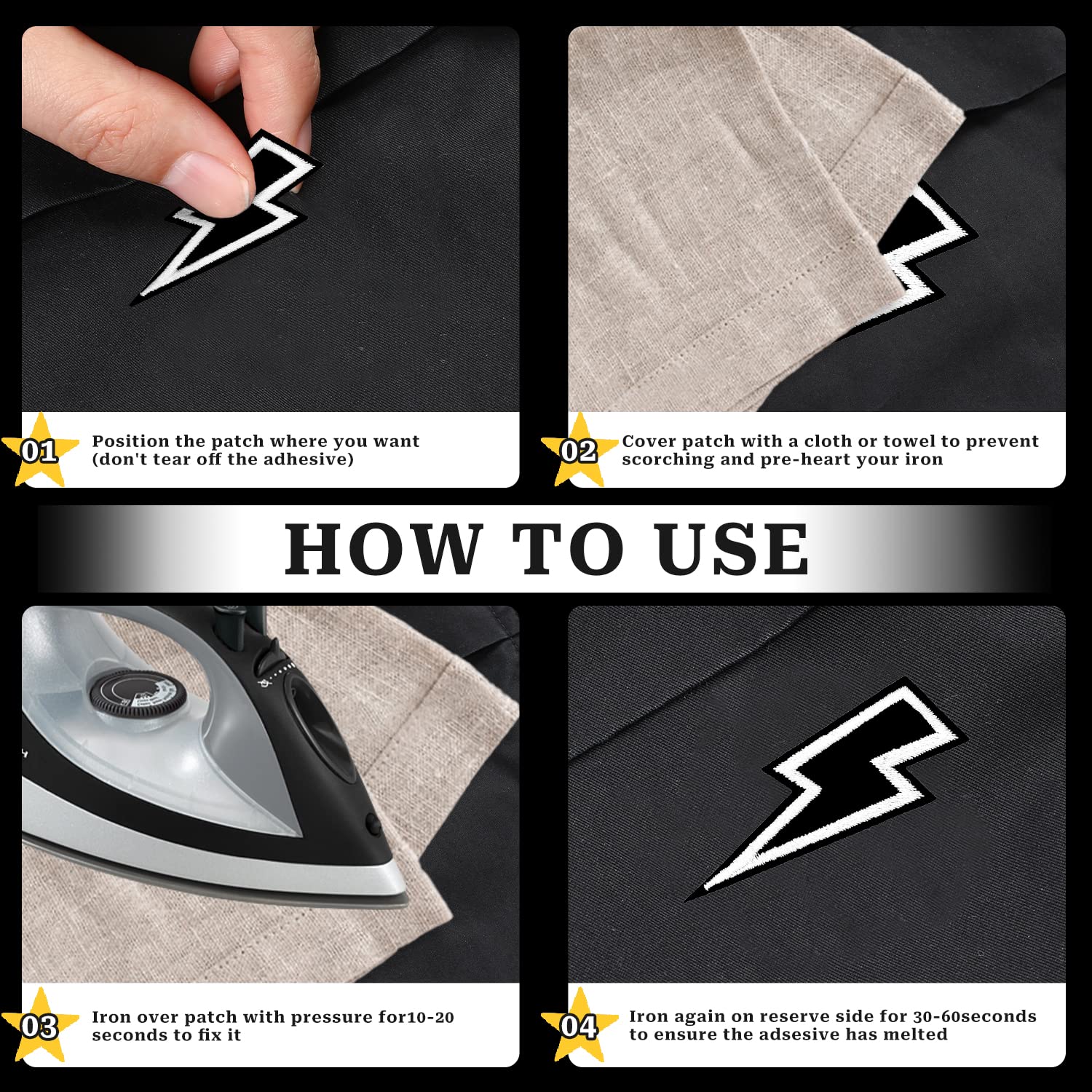 Black Red Lightning Bolt Iron On Sew On Embroidered Patch Appliqués Badge - Foto 4