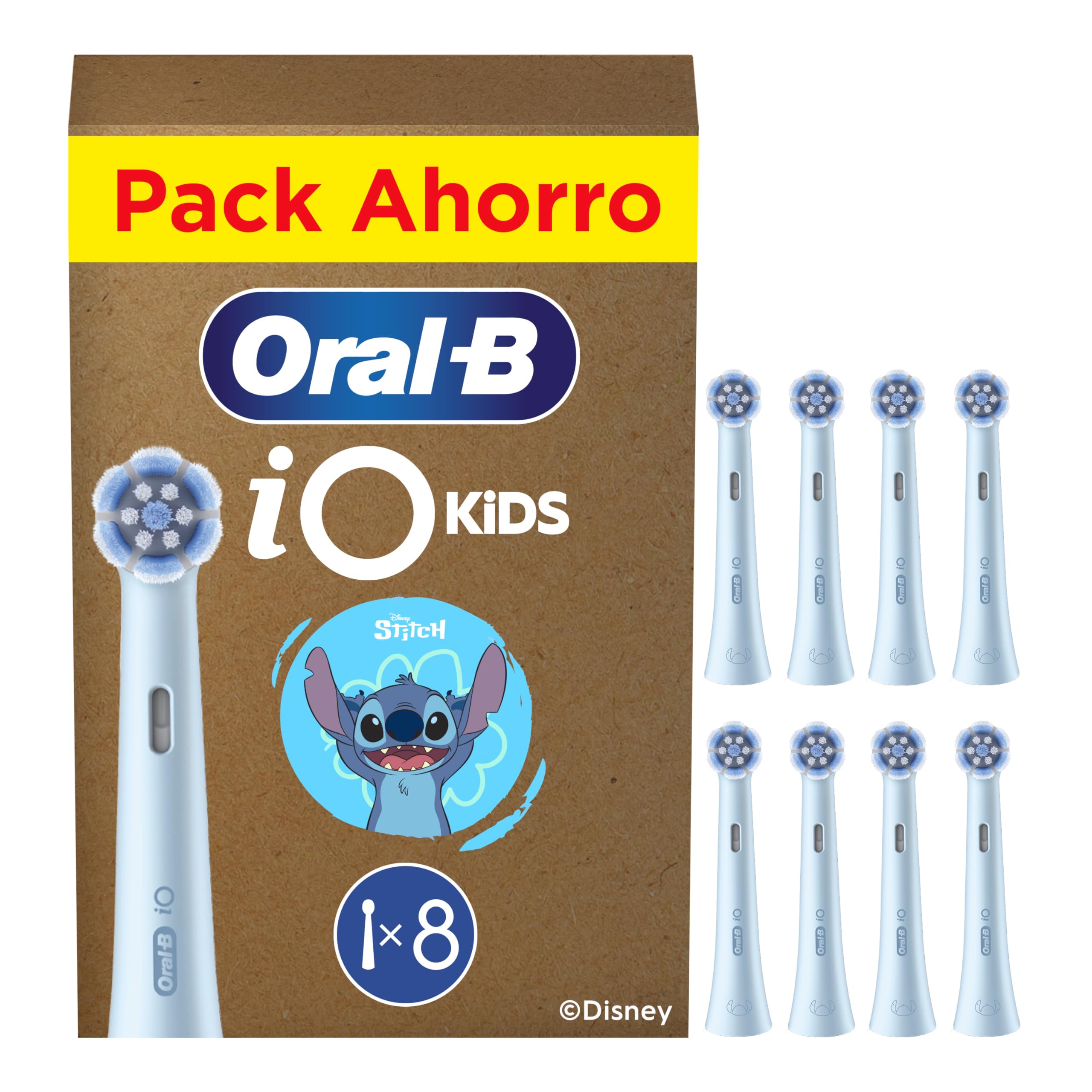 Oral-B iO Kids Disney Stitch Cabezales De Recambio Para Niños +6 Años, Pack de 8 Recambios Originales Para Cepillos De Dientes Eléctricos Oral B iO Kids, Suave Con Dientes y Encías Inestables GreenCircle Certified: Certified Environmental Facts Label