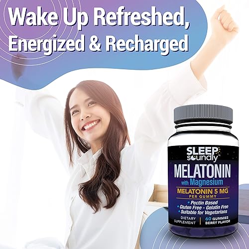 Miniatura 5 de Sleep Soundly Melatonina y Gomitas de Magnesio, Melatonina 5 Mg, Sin Gluten - Sin Gelatina, 60 Gomas, Púrpura, Berry, 60 unidades