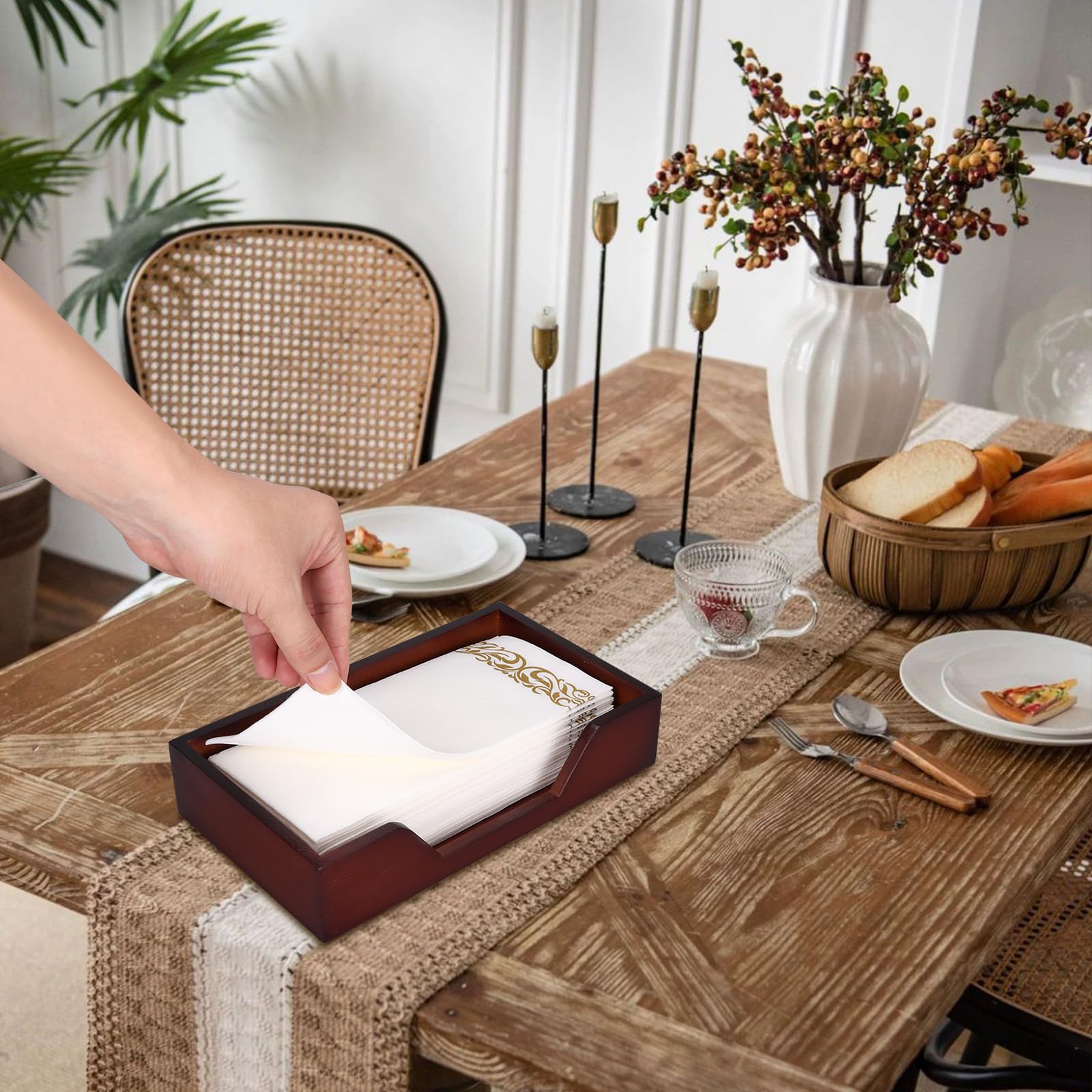 Servilletero de bambú para mesa de cocina, baño, soporte para toallas de papel, servilleteros planos de granja, soporte marrón para toallas de invitados, bandeja de toalla de mano,